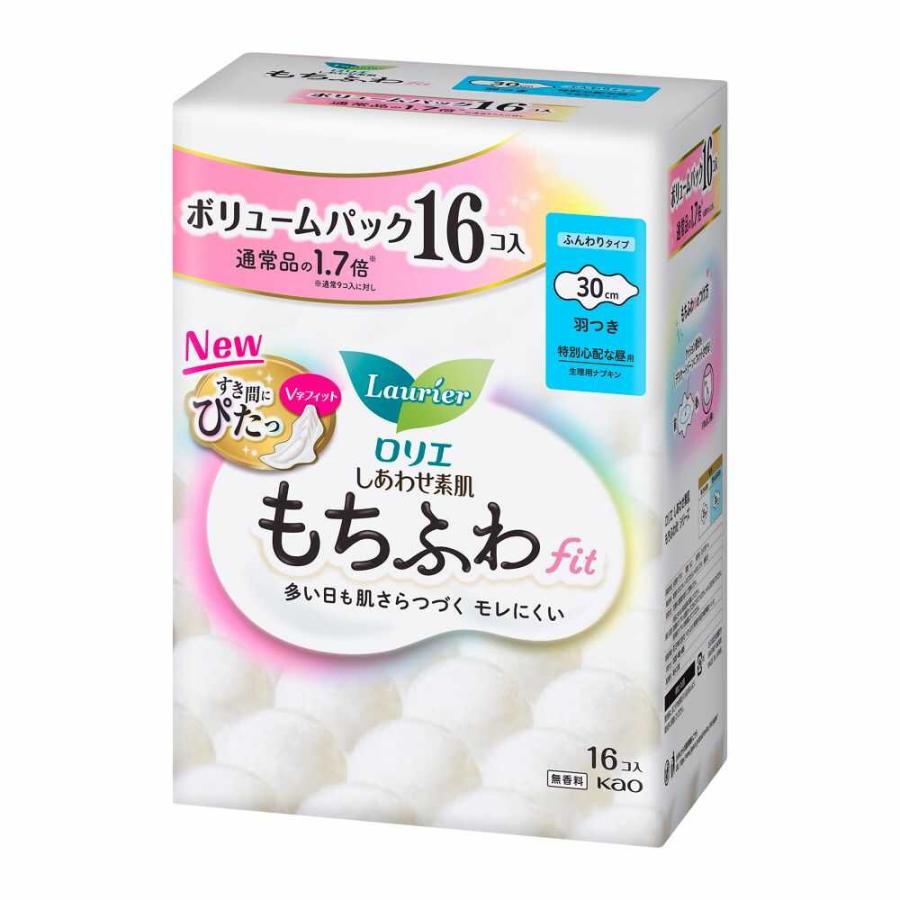 ロリエ しあわせ素肌 もちふわfit ボリュームパック 特別心配な昼用30cm 羽つき 16コ
