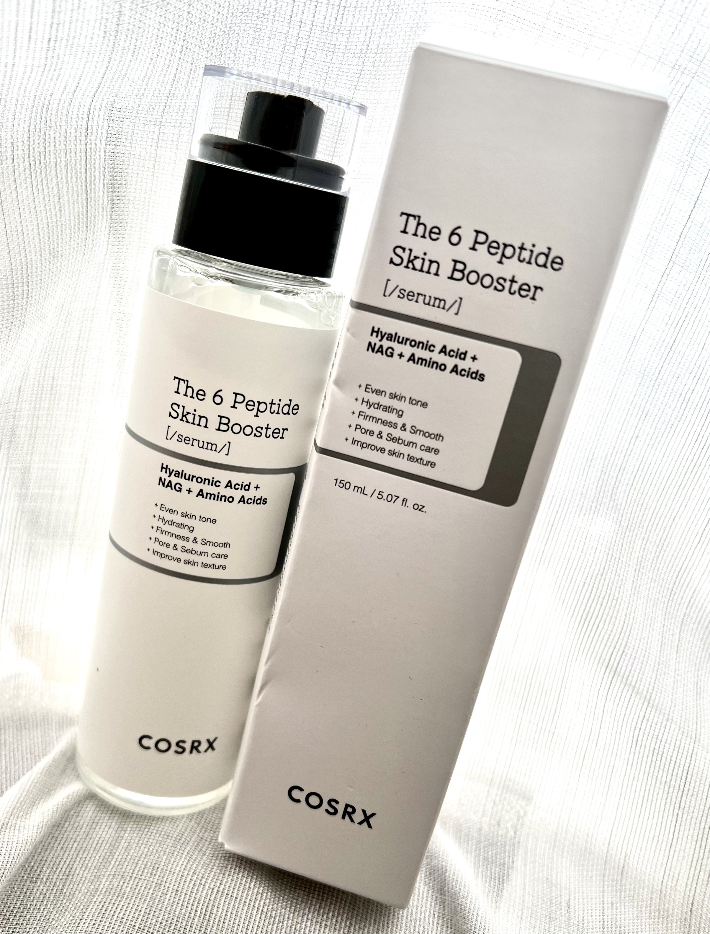 COSRX　RXザ・6ペプチドスキンブースターセラム

公式より
 ⭐︎次のスキンケアの浸透をスッと良くする
 ⭐︎６種類のペプチド
 ⭐︎ウォーターベーステクスチャー
 感想
 今のところ使用後に２種類化粧水を試しましたが どちらも問題な