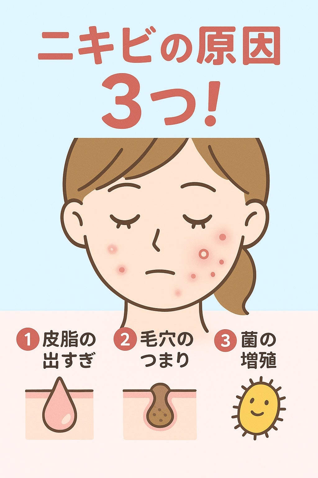 mii/相互フォローのみ🙆♀️ on LIPS 「知ってた?ニキビの原因😱大きくわけて3つ!ニキビができるのは、..」(1枚目)