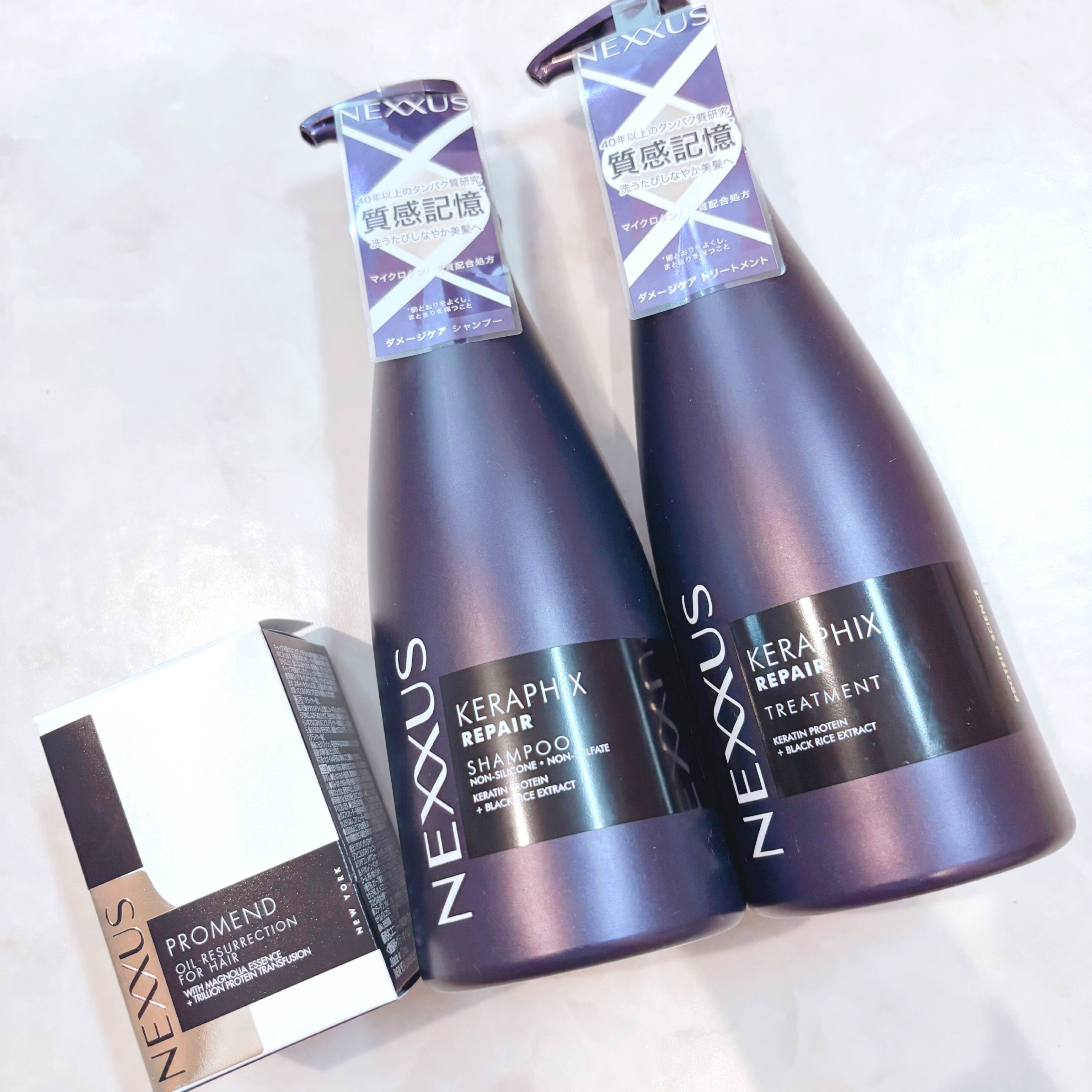 NEXXUS ネクサス

✔️ケラフィックスリペア 
シャンプー トリートメント
9月8日発売！

☑︎40年以上に渡り、タンパク質
研究に注力しているそう！
そんなネクサスからシャントリと
ヘアオイルが発売！✨
☑︎しっとりちゅるん、髪の