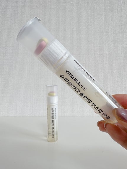 VITALBEAUTIE スーパーコラーゲンオールインワンブースターのクチコミ「item▷#VITALBEAUTIE#スーパーコラーゲンオールインワンブースター
上部に錠剤.....」(2枚目)