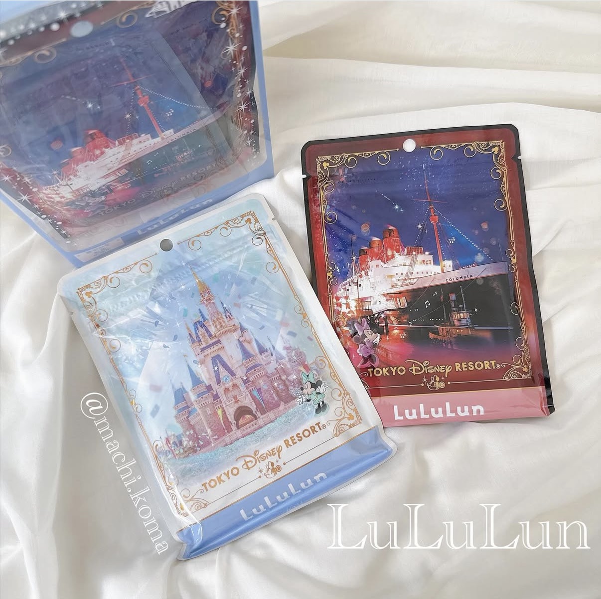 LuLuLun 
ディズニーのシートマスク✨🏰🐭🖤

去年？もディズニーに行った時に買いましたが、今年も別バージョンを買ってみました♡
やっぱり可愛いよねー！！
シンデレラ城、コロンビア号それぞれランドとシーのシンボルがパッケージにな