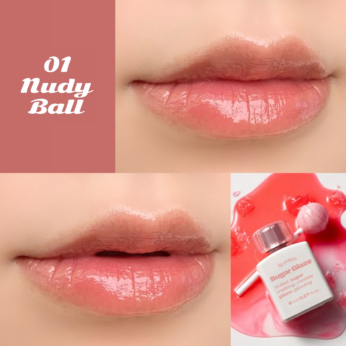 リップポーション シュガーグレーズティント 01 ヌーディーボール/alternativestereo/リップティントを使ったクチコミ（3枚目）