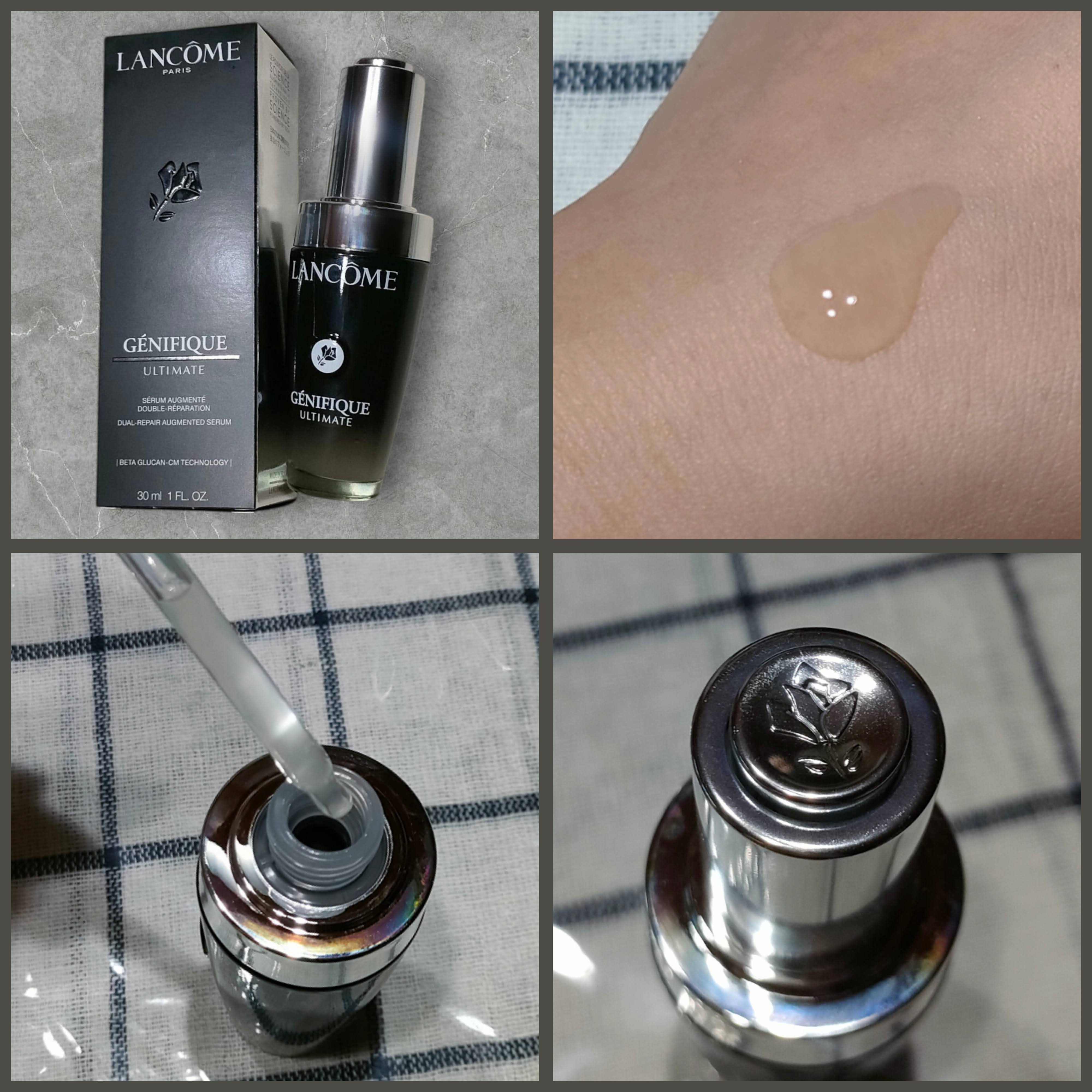 ランコムから商品提供をいただきました。
ジェニフィック アルティメ セラム
肌なじみの良い質感！べたつかず次のステップに進みやすいです。
キャップを開けるとボタン部分が上がってくるので、ここを押して使います。一回分が自動で吸い取られているの