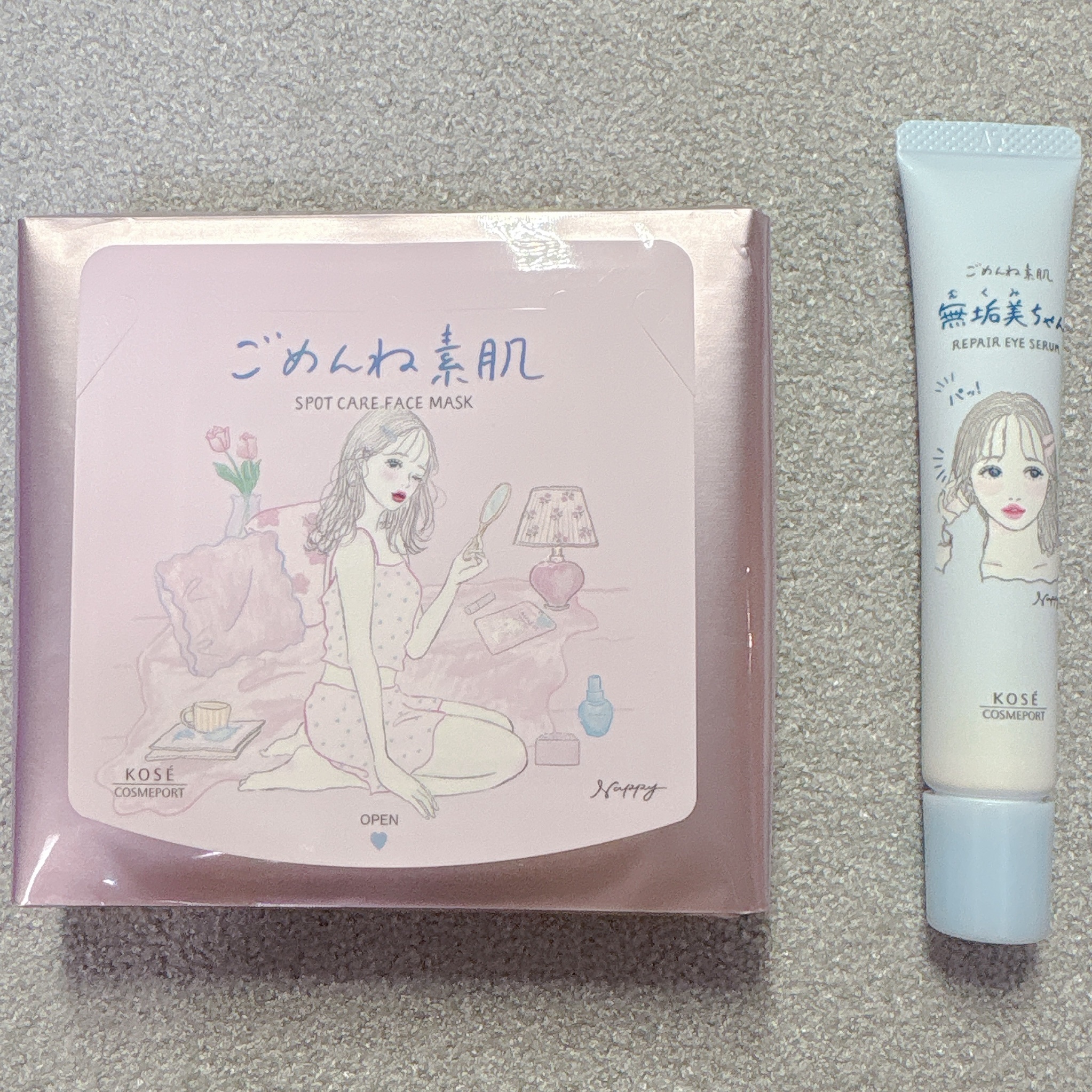 ⭐️ごめんね素肌スポットケアマスク& 無垢美ちゃんアイセラム⭐️⁣
⁣
⁣
スポットケアマスクは、うるおいをたっぷり与え、ふっくらハリのある目もとへみちびく部分用シートマスクだよ😊⁣
⁣
⁣
デリケートな目もとにもやさしい使い心地で