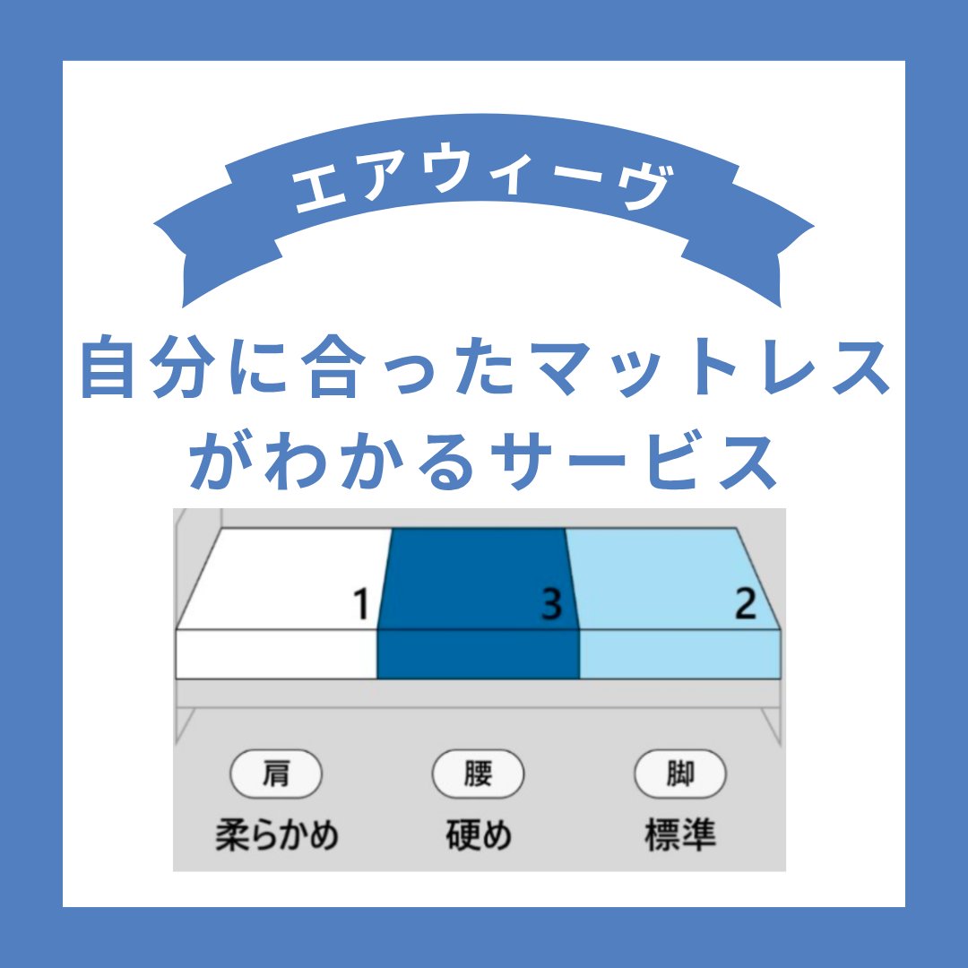 エアウィーヴ

airweave MattressFit（エアウィーヴ マットレス・フィット）は、
睡眠のトータルソリューションカンパニーであるエアウィーヴが提供している、体形を計測することで、最適な寝具を提案するサービス。

①身体情報入