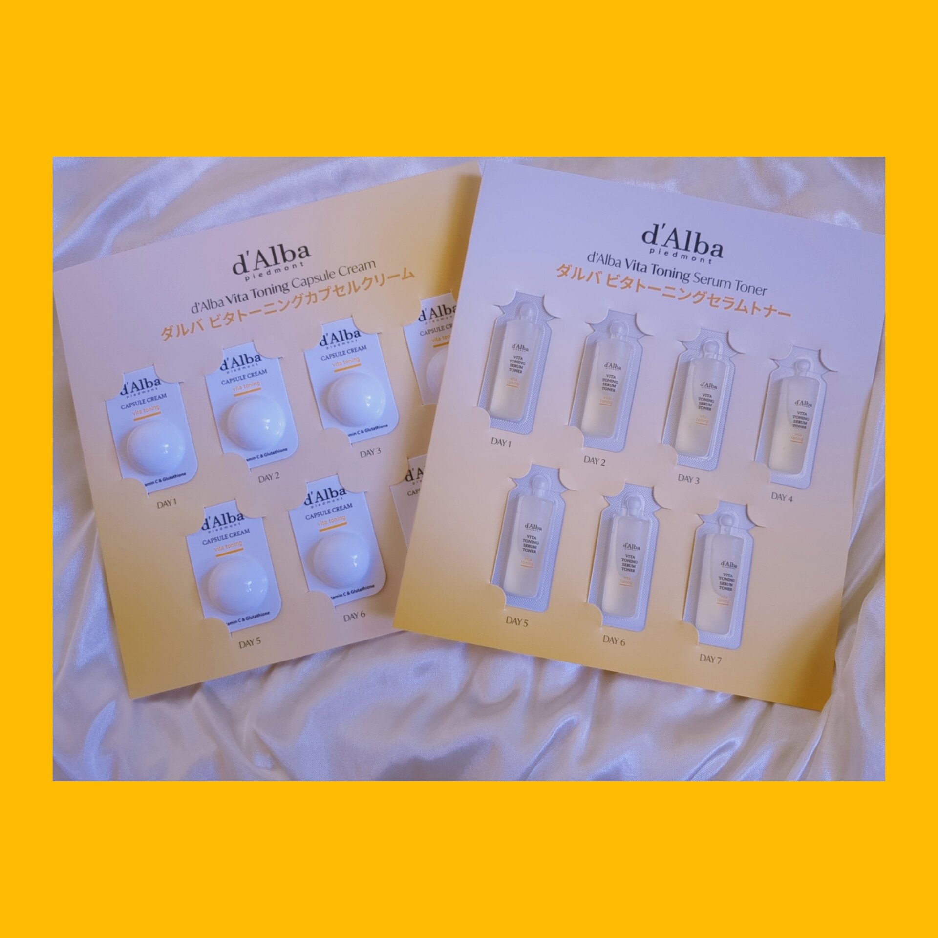 #PR  #ダルバと2週間ビタケア    @dalba_japan

︎🌟ダルバ  ビタトーニングセラムトナー

ビタミンC配合*1でさっぱりしっとり長時間保湿
ビタミンの木*2水 11%配合  
ナイアシンアミド*3 2%配合


︎�