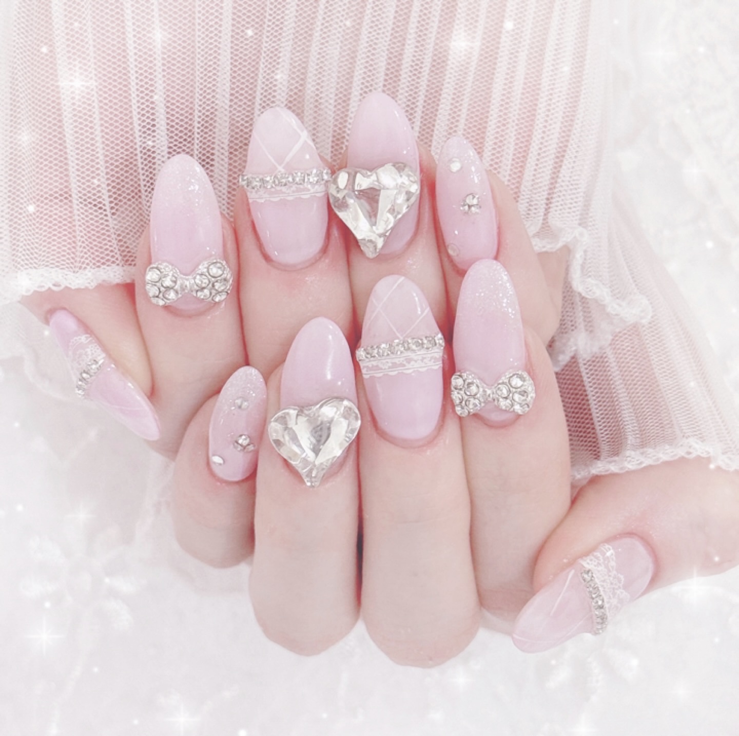 07))マグネットネイル フレンチガーリー ネイルチップ ぷっくり クリア