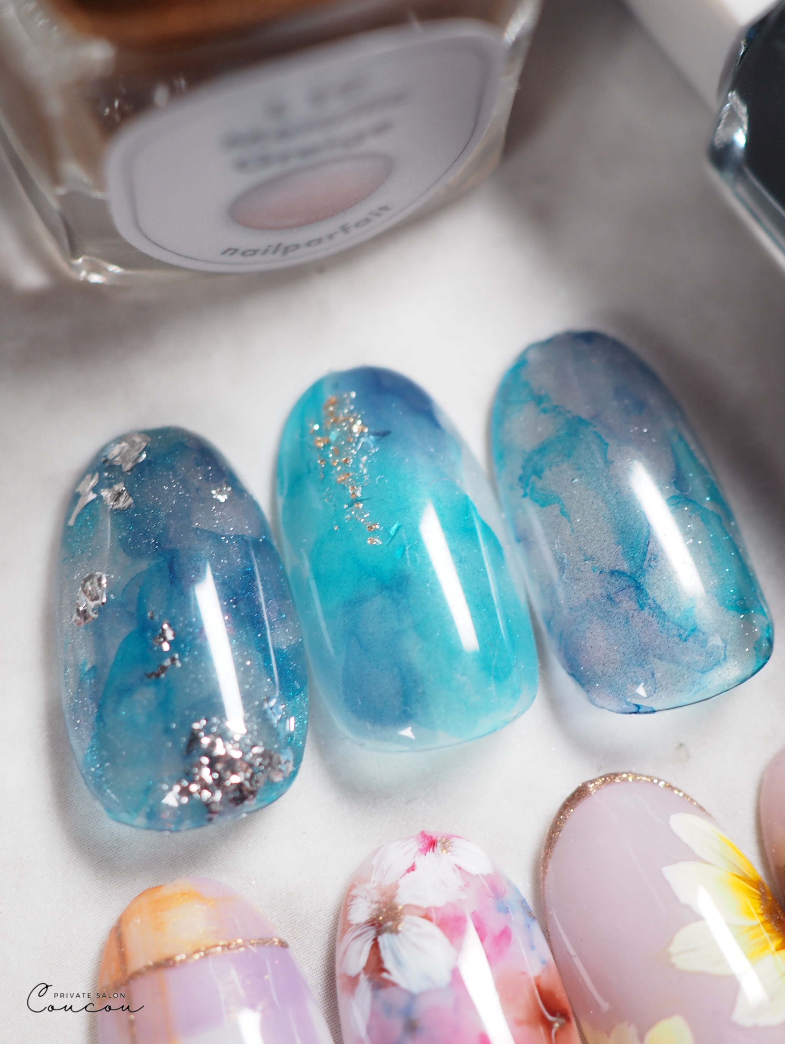 #ジェルネイル,#インクネイル,#水面ネイルのネイルデザイン