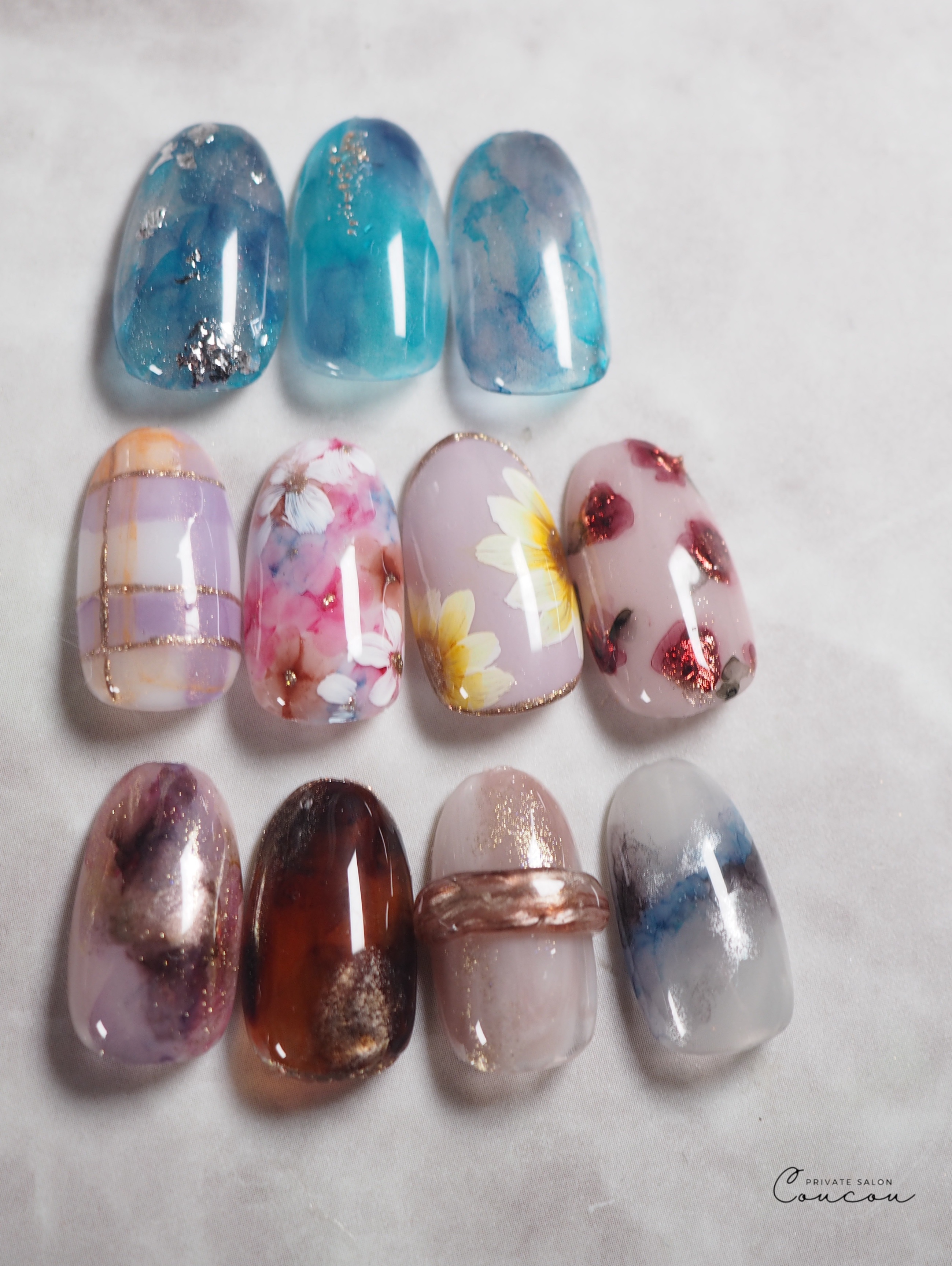 #ジェルネイル,#インクネイル,#水面ネイルのネイルデザイン