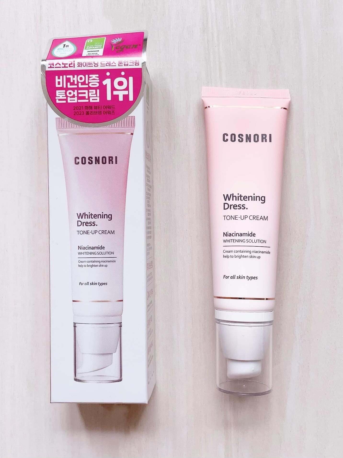 ホワイトニングドレストーンアップクリーム/COSNORI/化粧下地を使ったクチコミ（3枚目）