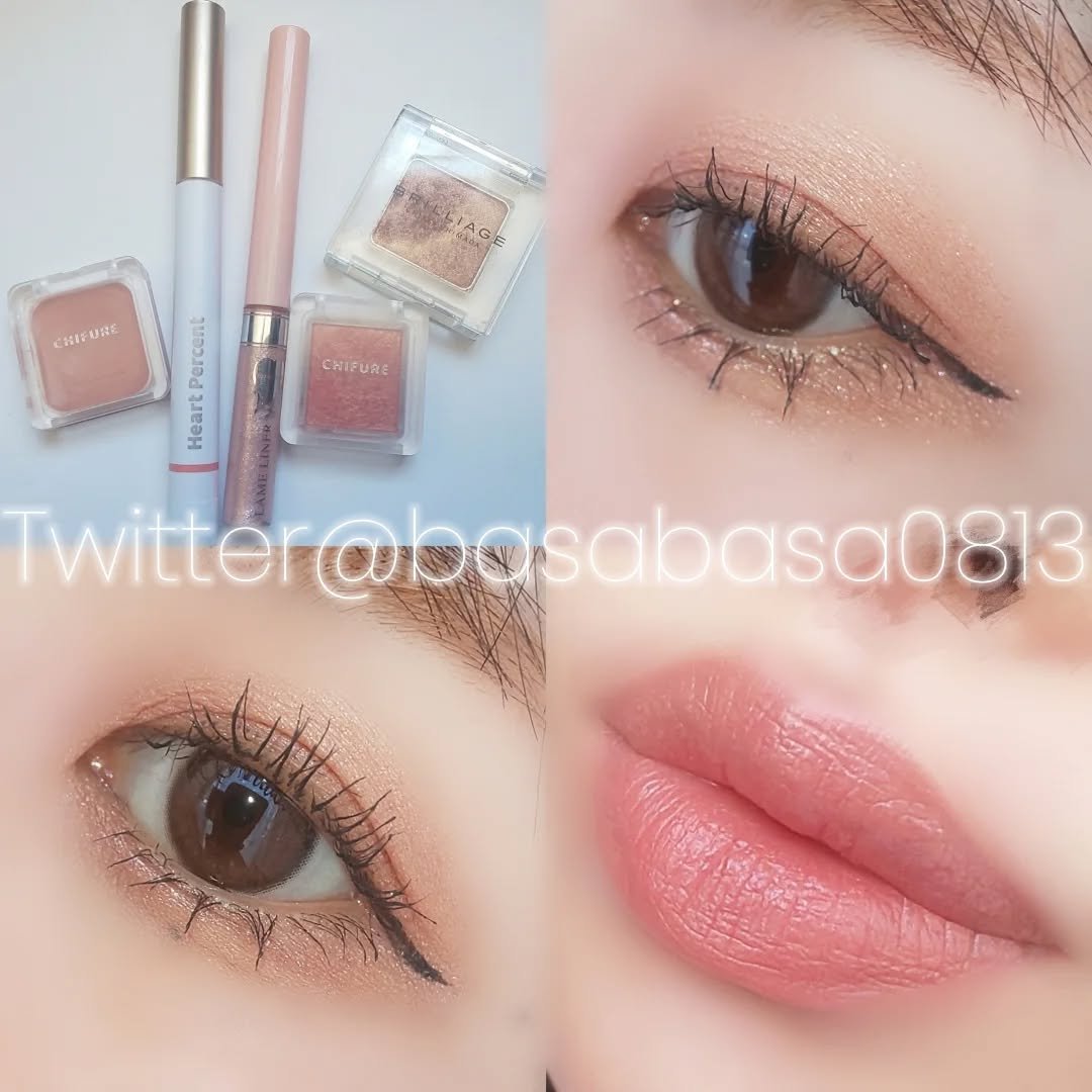 #今日のメイク ちふれの単色171番を何かに混ぜて使いたいﾅと漠然と考えていてそこで選ばれたブリリアージュナタリー！キラキラ薄づきブラウンなのでいい感じに混ぜられた気がする！リップはハートパーセントのリップライナーを仕込んでからちすれのリプ