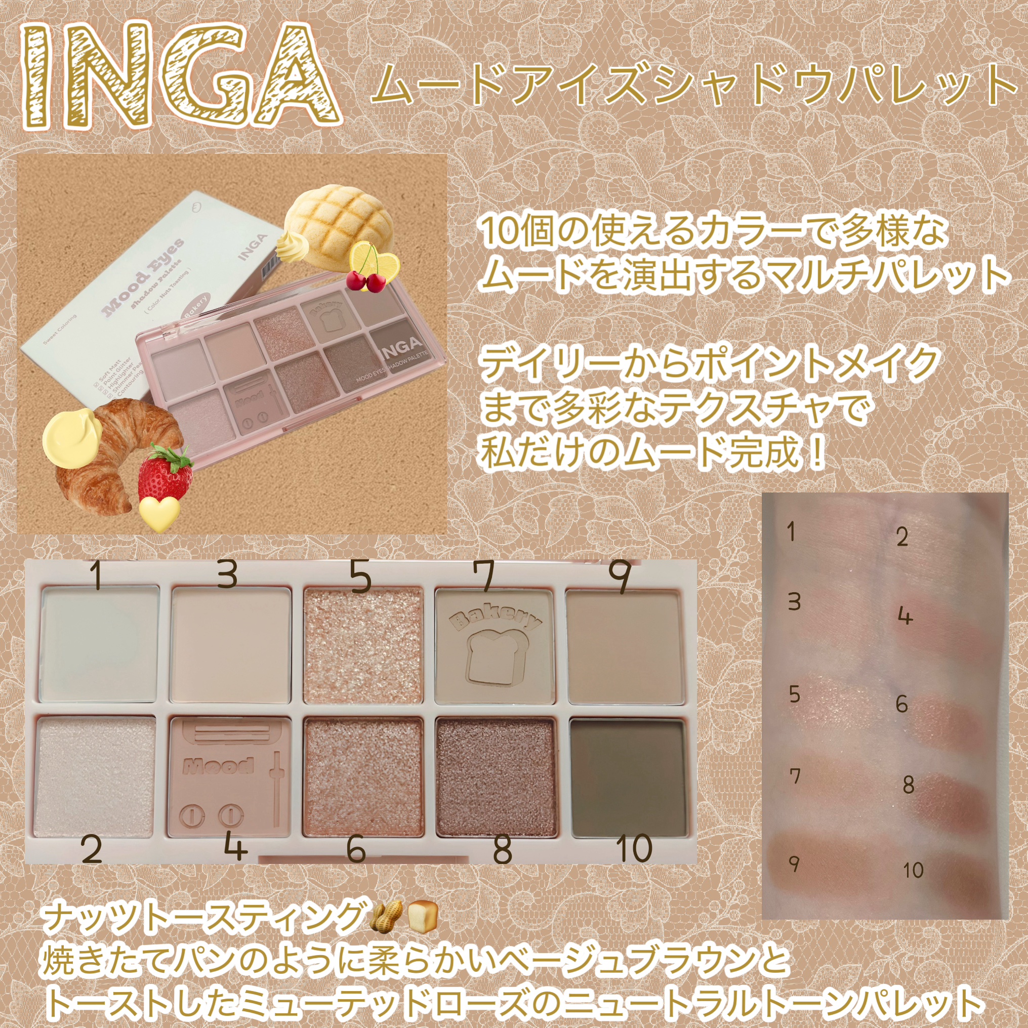 ムードアイズシャドウパレット ナッツトースティング/INGA/アイシャドウパレットを使ったクチコミ（2枚目）