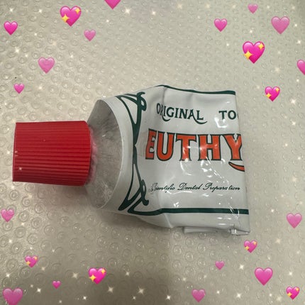 EUTHYMOL オリジナル歯磨き粉のクチコミ「
EUTHYMOLの歯磨き粉でオリジナルは味が美味しい!
ピンク色のペーストがなんともいえない.....」(1枚目)