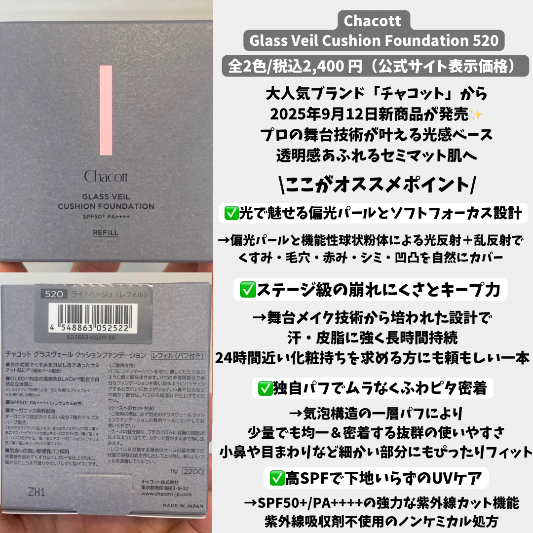 チャコット グラスヴェール クッションファンデーション 520 ライトベージュ/チャコット・コスメティクス/クッションファンデーションを使ったクチコミ（2枚目）