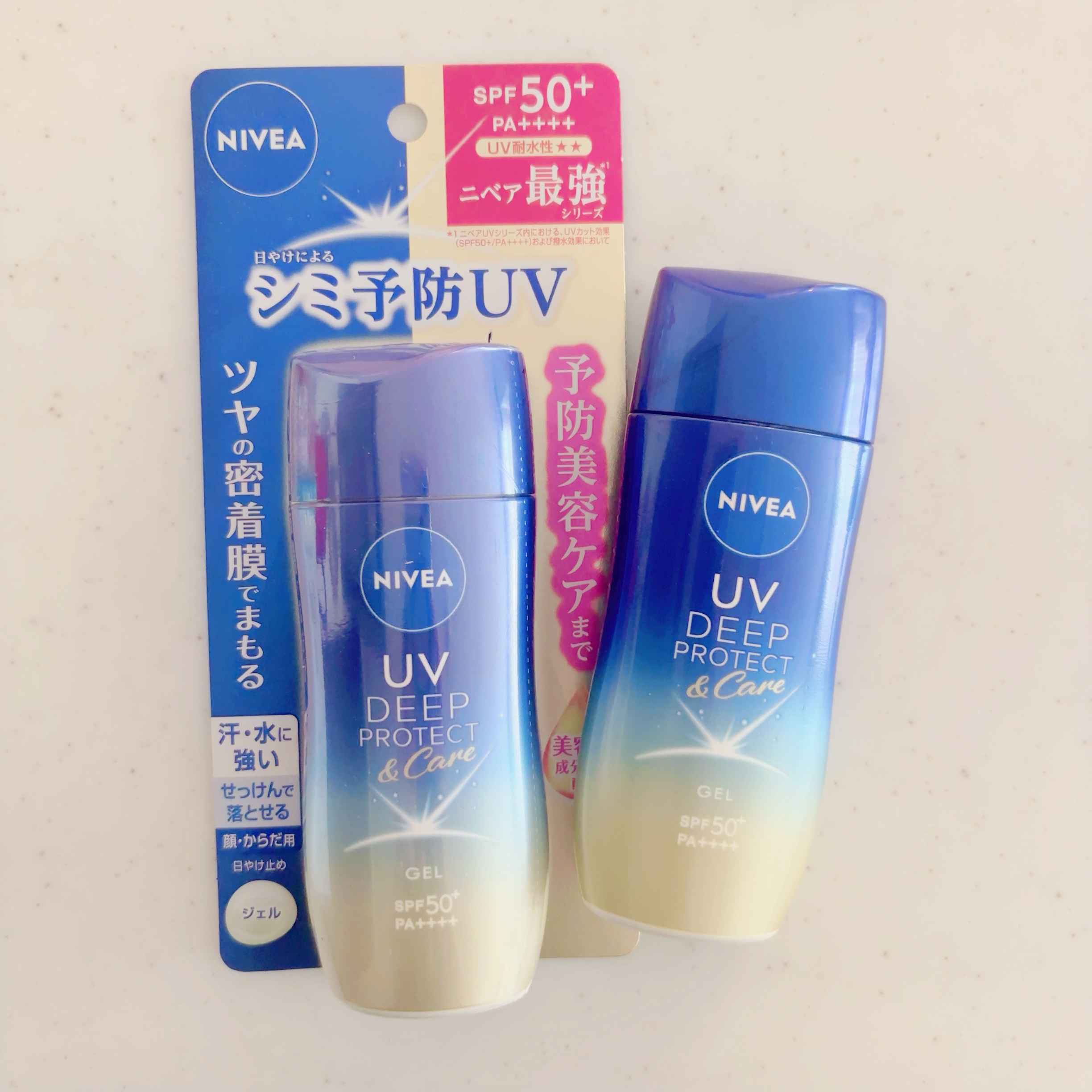 ニベア　ニベアUV ディープ プロテクト＆ケア ジェル

まだまだ日差しが強い日が続くので、引き続きニベアの日焼け止めをリピート。

日焼け止めで肌荒れすることが多かったわたしが安心して使える日焼け止めのひとつです✨
ベタつきすぎず、おすす