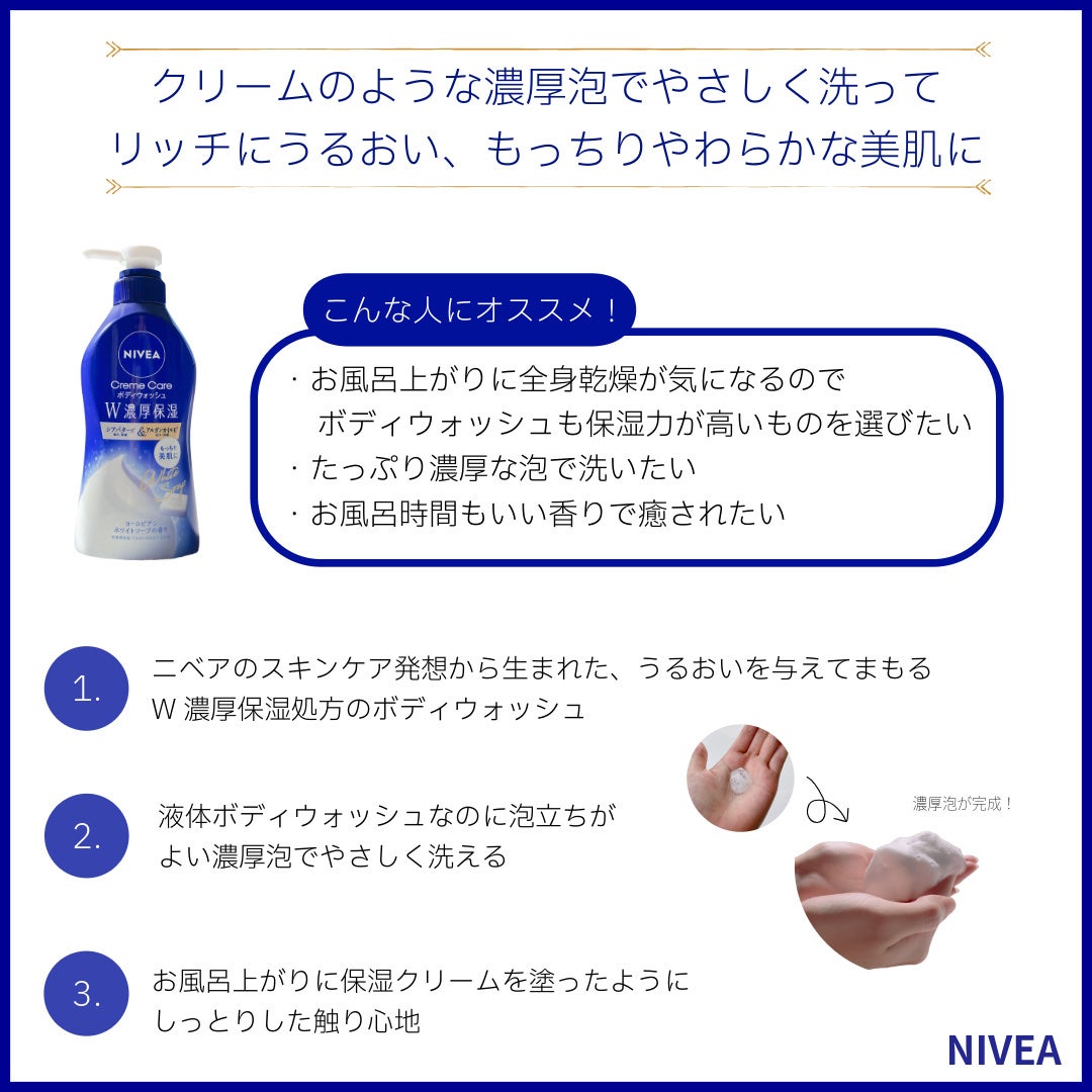 ニベア クリームケア ボディウォッシュ ヨーロピアンホワイトソープの香り/ニベア/ボディソープを使ったクチコミ(2枚目)