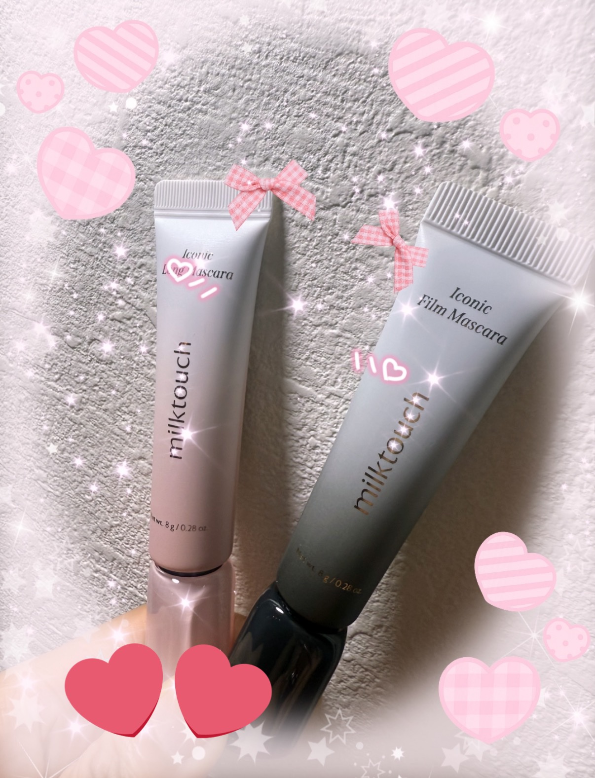 Qoo10メガ割購入品🎀



🖤ミルクタッチ　アイコニック　フィルムマスカラ　ブラック

→らくオフのロング＆カール


🩷ミルクタッチ　アイコニック　ロングマスカラ　ブラック

→ふさふさツヤ感ロング


カラーは同じブラックだけ
