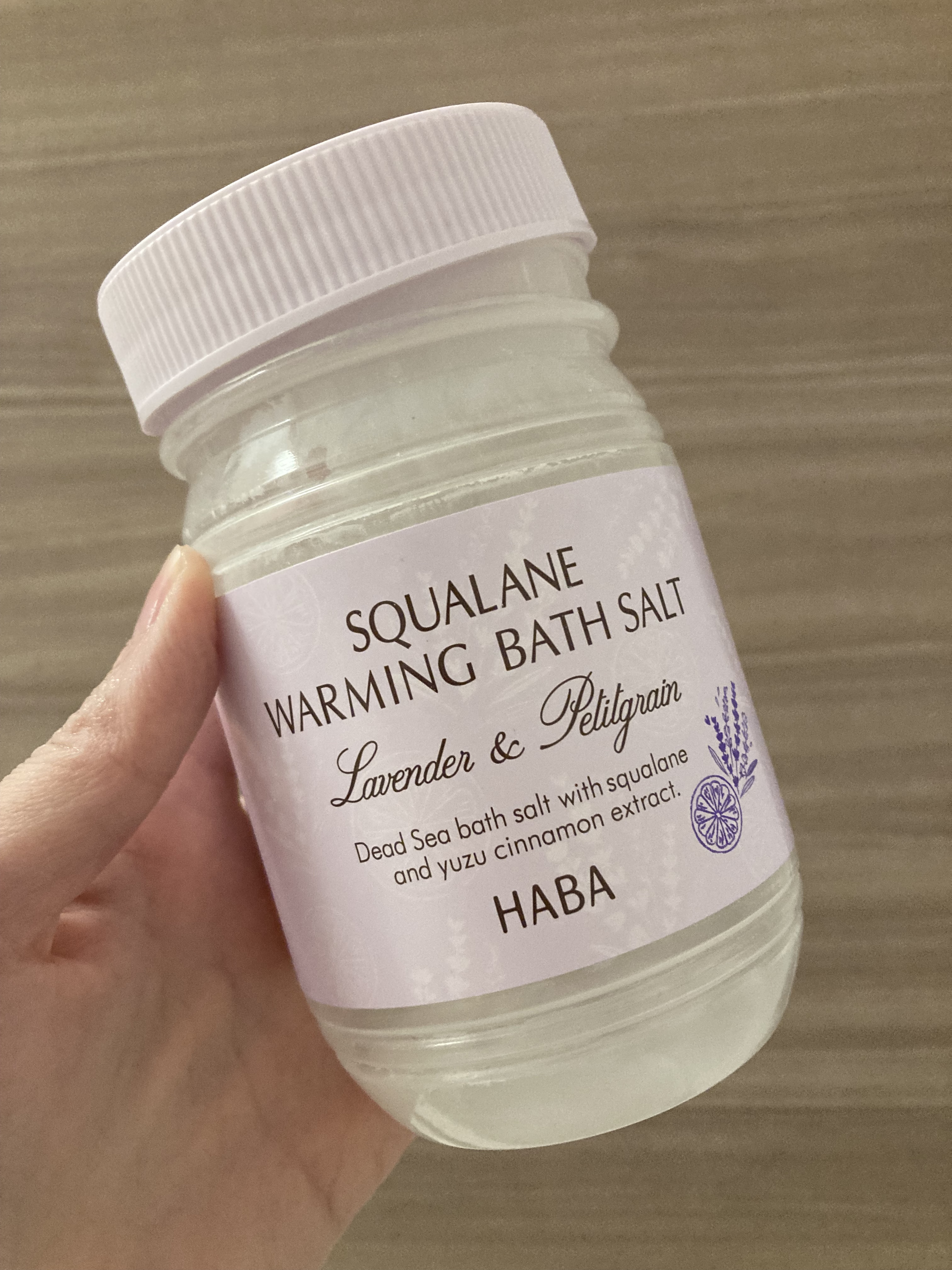 HABA スクワホットバスソルトのクチコミ「使い終わり！



HABA　スクワホットバスソルト　¥2,200



ラベンダーにどハマり.....」（1枚目）