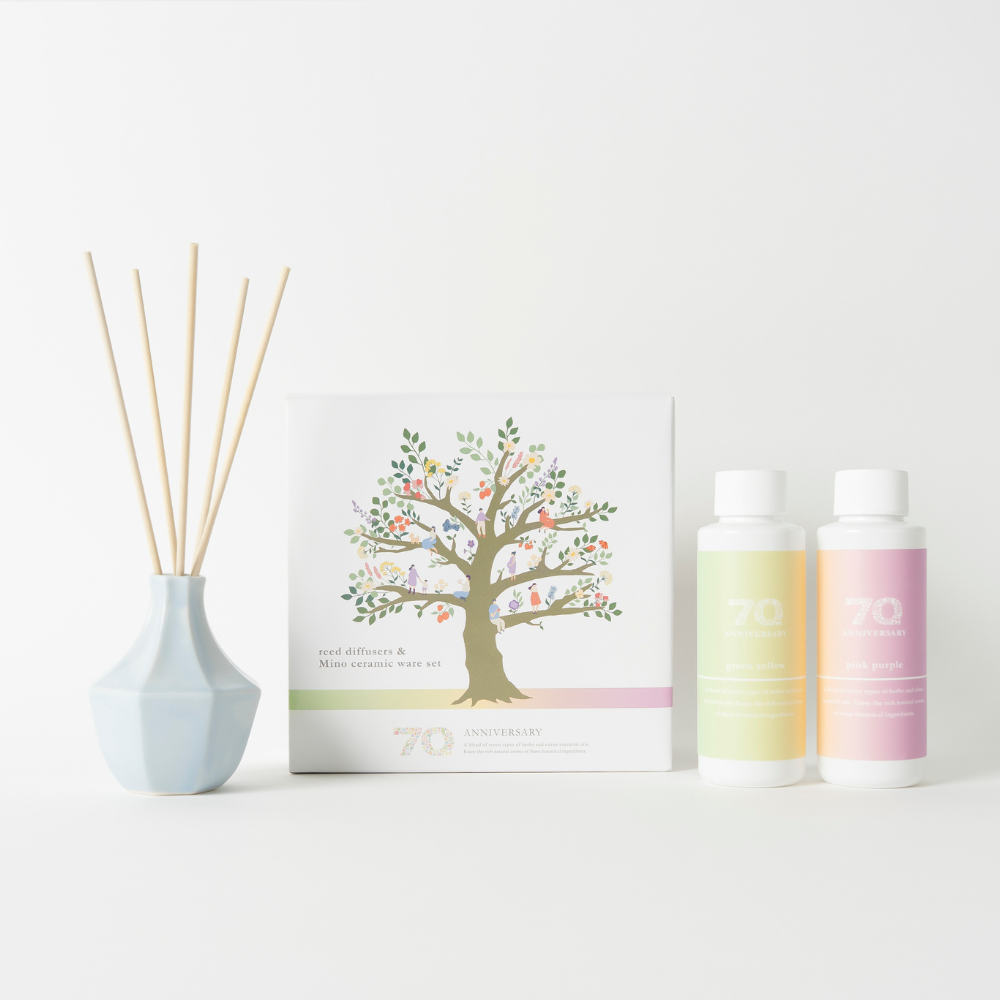 【70周年限定商品】7種のアロマのリードディフューザーと美濃焼ようきのセット 生活の木