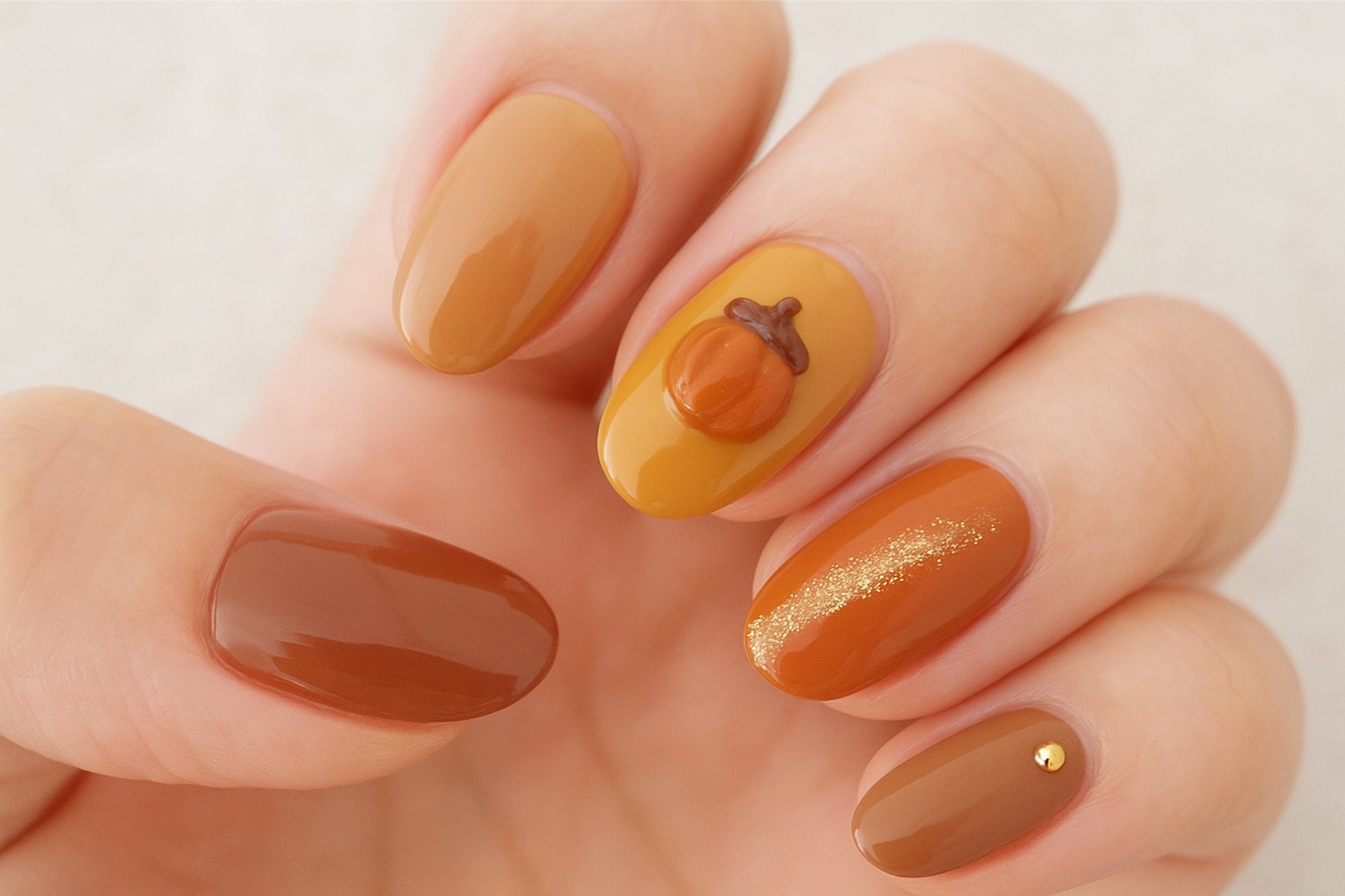 #いもくりかぼちゃネイル,#秋ネイル,#ぷっくりネイル,#ブラウンネイル,#大人可愛いネイル,#ほっこりネイル,#季節ネイル,#オレンジネイル,#ゴールドネイルのネイルデザイン