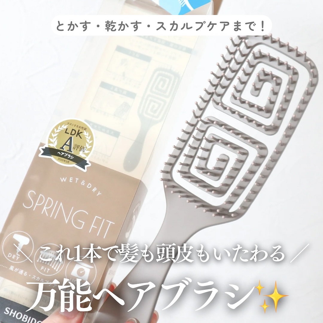 SHOBIDO スプリングフィットブラシのクチコミ「＼濡れ髪・絡まりにやさしい救世主🪮💨／

髪が乾きにくい季節や、パサつき・絡まりが
気になると.....」（1枚目）