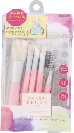 ショートメイクブラシ5本セット ブラシ5種×各1コ,クリアケース1コ