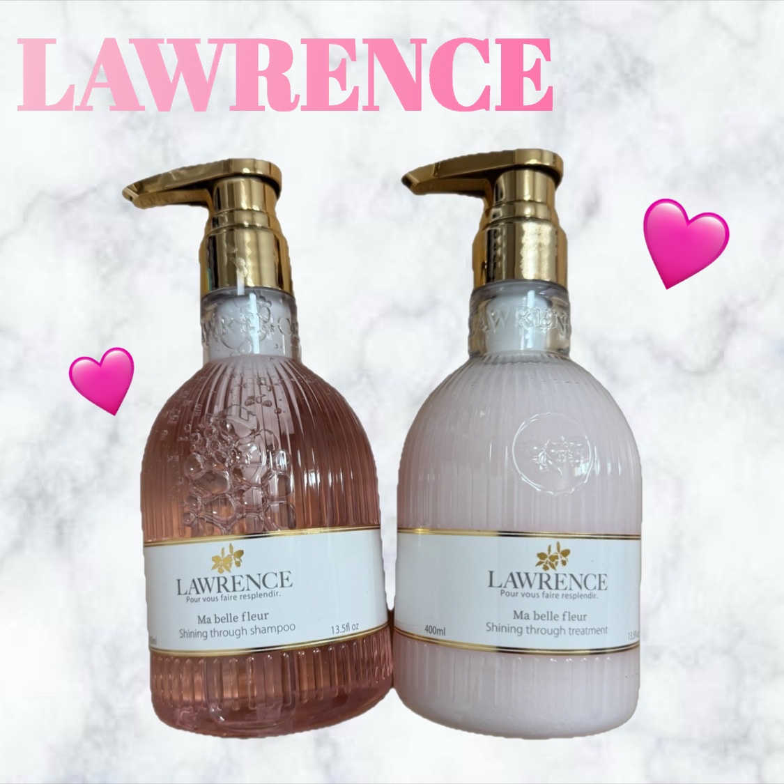 🩵ロウレンス
　マベルフルール シャイニングスルーシャンプー／トリートメント
・シャンプー400ml
・トリートメント400ml

＊ロウレンスシリーズ大好きで、シャントリ購入してみました！
わたしには高級な価格でした😂

＊シャンプー