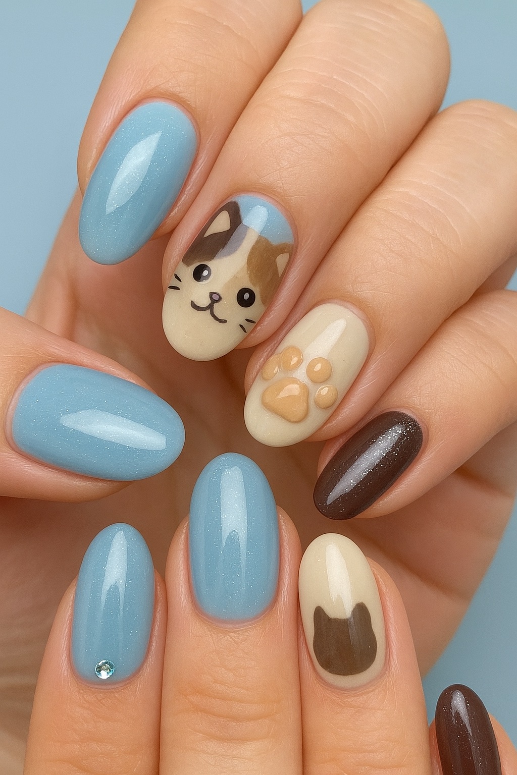 #ネイル,#猫ネイル,#マンチカンネイル,#アニマルネイル,#にゃんこネイル,#ブラウンネイル,#ふんわりネイル,#癒しネイル,#大人可愛いネイル,#キャラネイル,#推しネイルのネイルデザイン