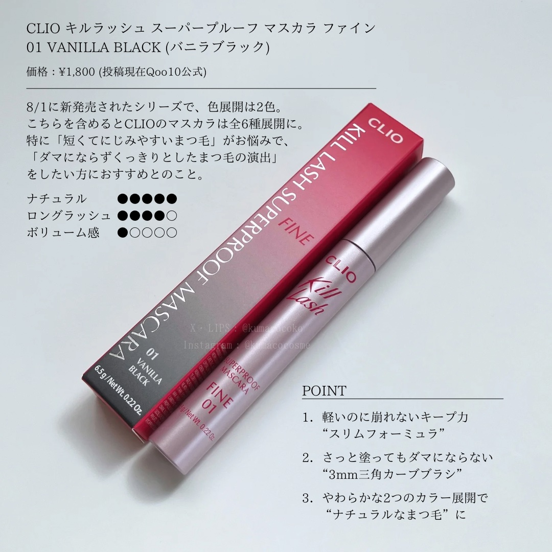 キルラッシュスーパープルーフマスカラファイン /CLIO/マスカラを使ったクチコミ（2枚目）