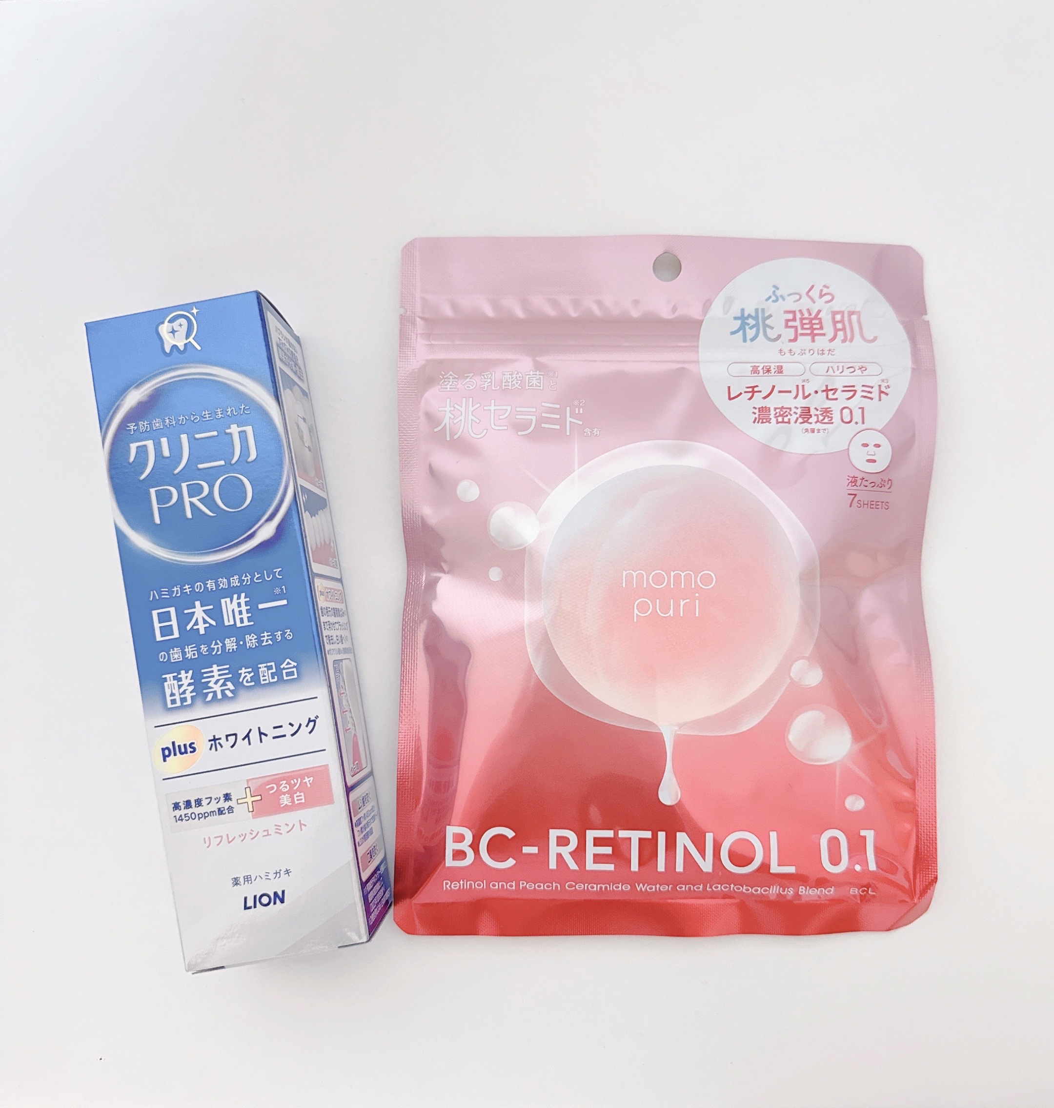 ドンキ購入品

ももぷり【潤いバリアセラムマスク RC】

最近レチノール配合のものは気になるので買ってみました🍑✨

クリニカ【PRO plus ホワイトニング】

ホワイトニングに特化したものってフッ素が含まれていないものが多いと思う