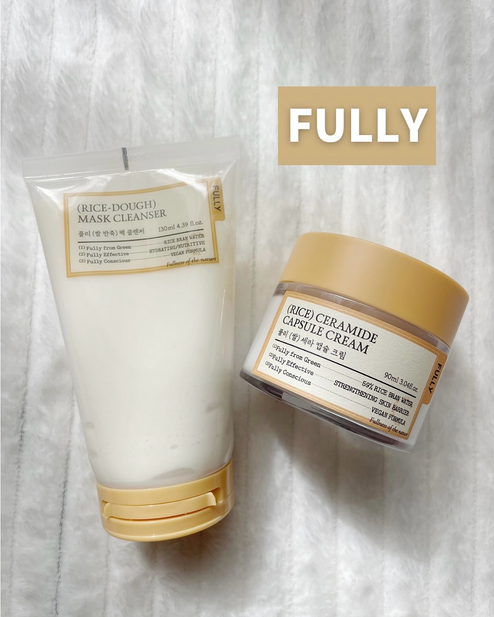 .
.
▶︎ FULLY
　米PDRNマスククレンザー
　米セラミドカプセルクリーム

✴︎米PDRNマスククレンザー✴︎
100分間で5.000回こねて完成させた弱酸性クレンザー🤍
パックと洗顔が1本で完了する2WAYタイプ✨
水を足す