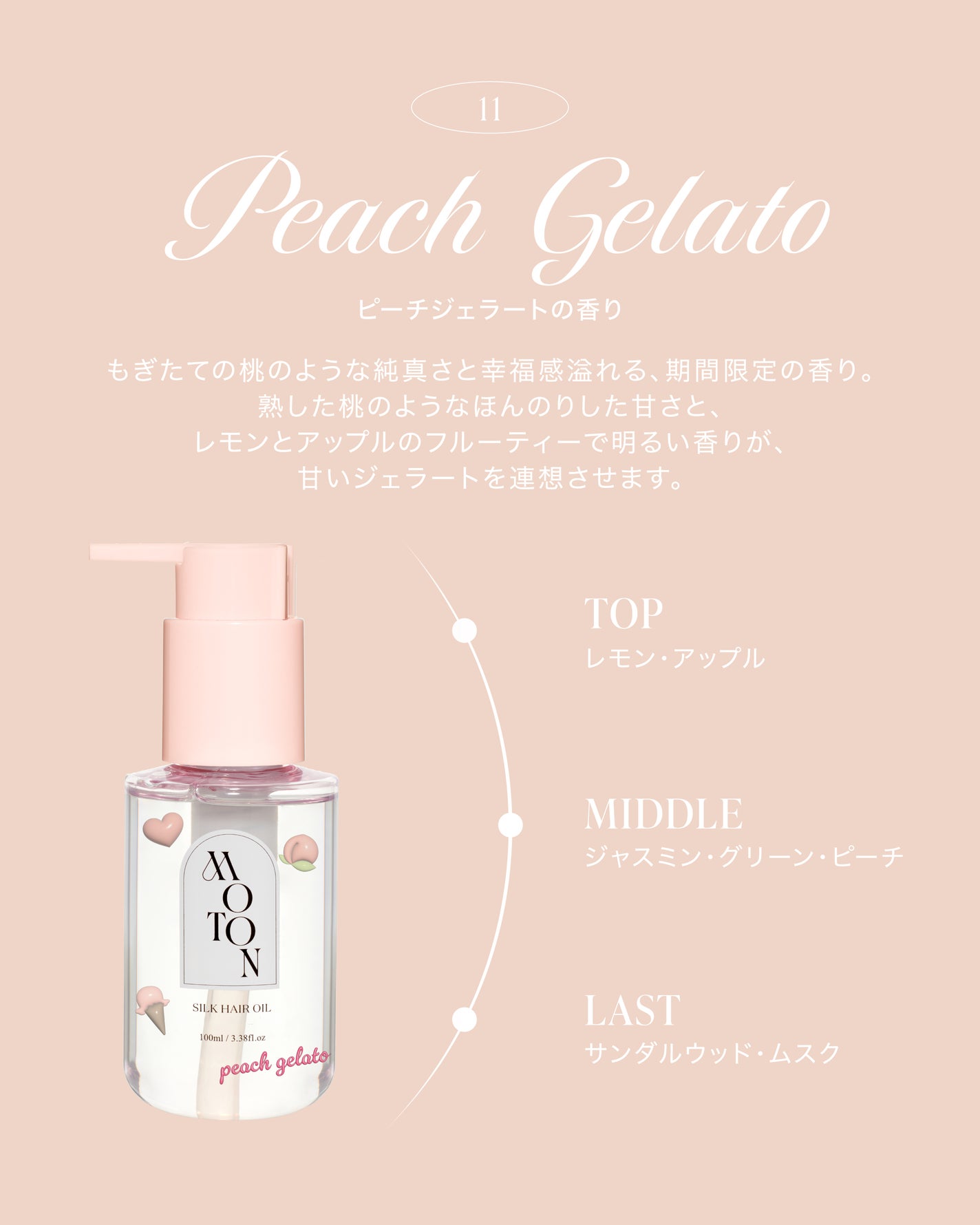 「MOTON」からピーチヘアオイル&ボディソープシリーズが数量限定で登場の画像