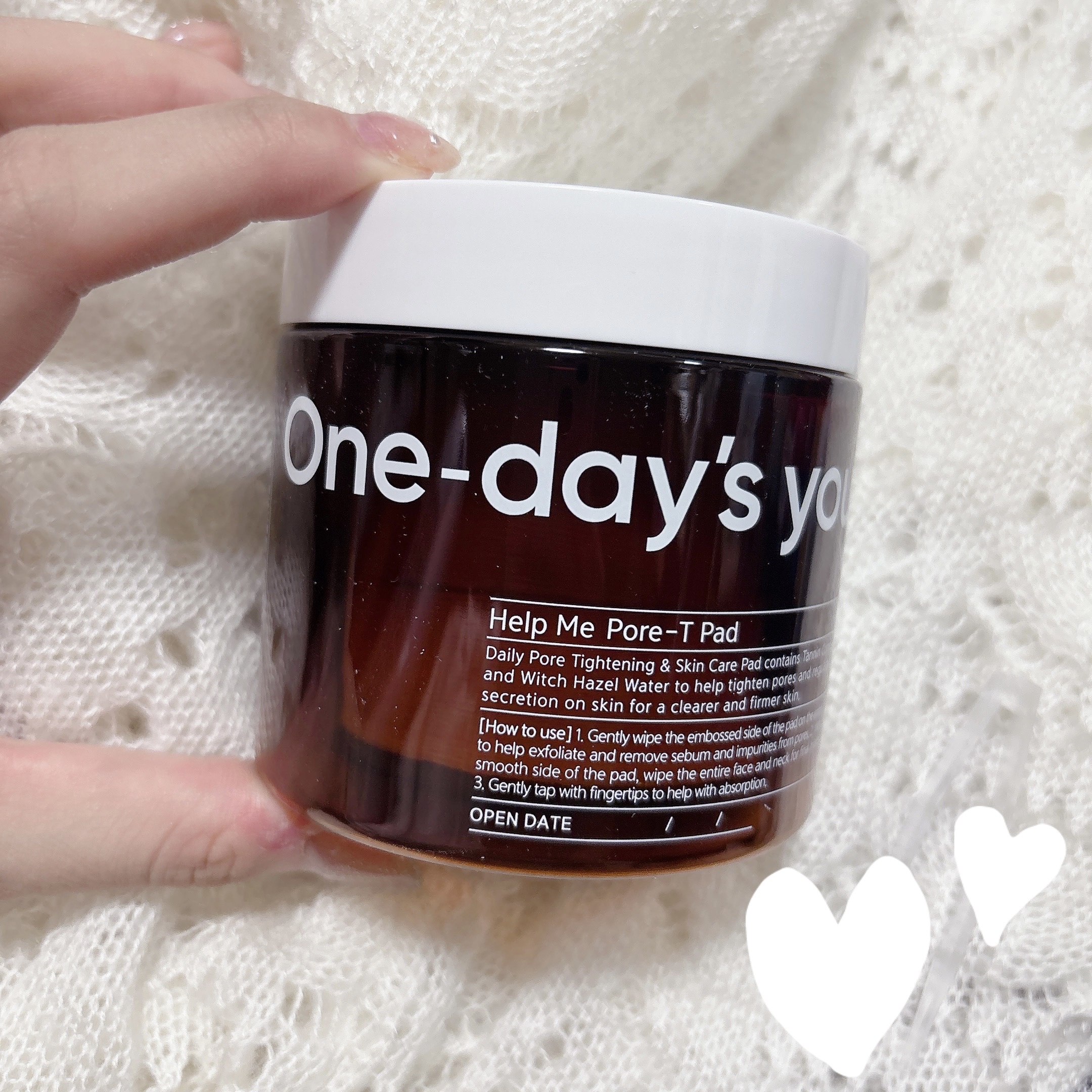 Help Me! 助けて〜🥺
One-day's youさんのヘルプミー! ポア-Tパッド☺️

毛穴が目立つのでこの子を導入…！

香りが湿布っぽい、ハーブっぽい感じはありつつ、私は好きな香りでした…！

使い始めたばかりなので、これか