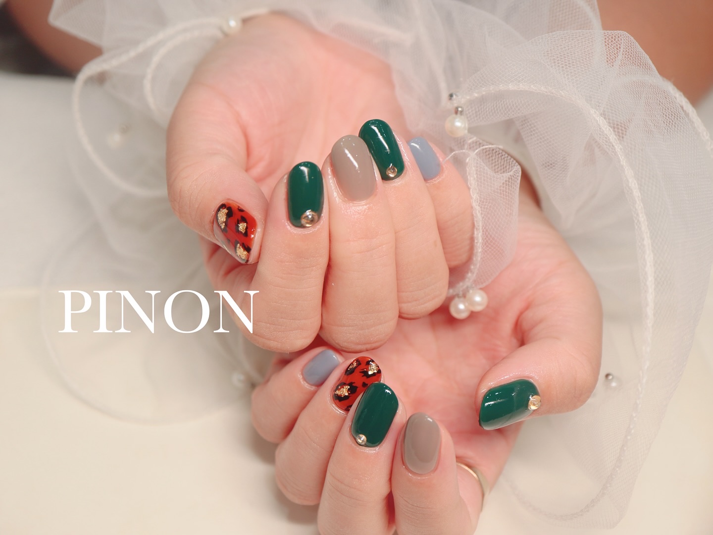 #秋ネイル,#レオパードネイル,#カジュアルネイルのネイルデザイン