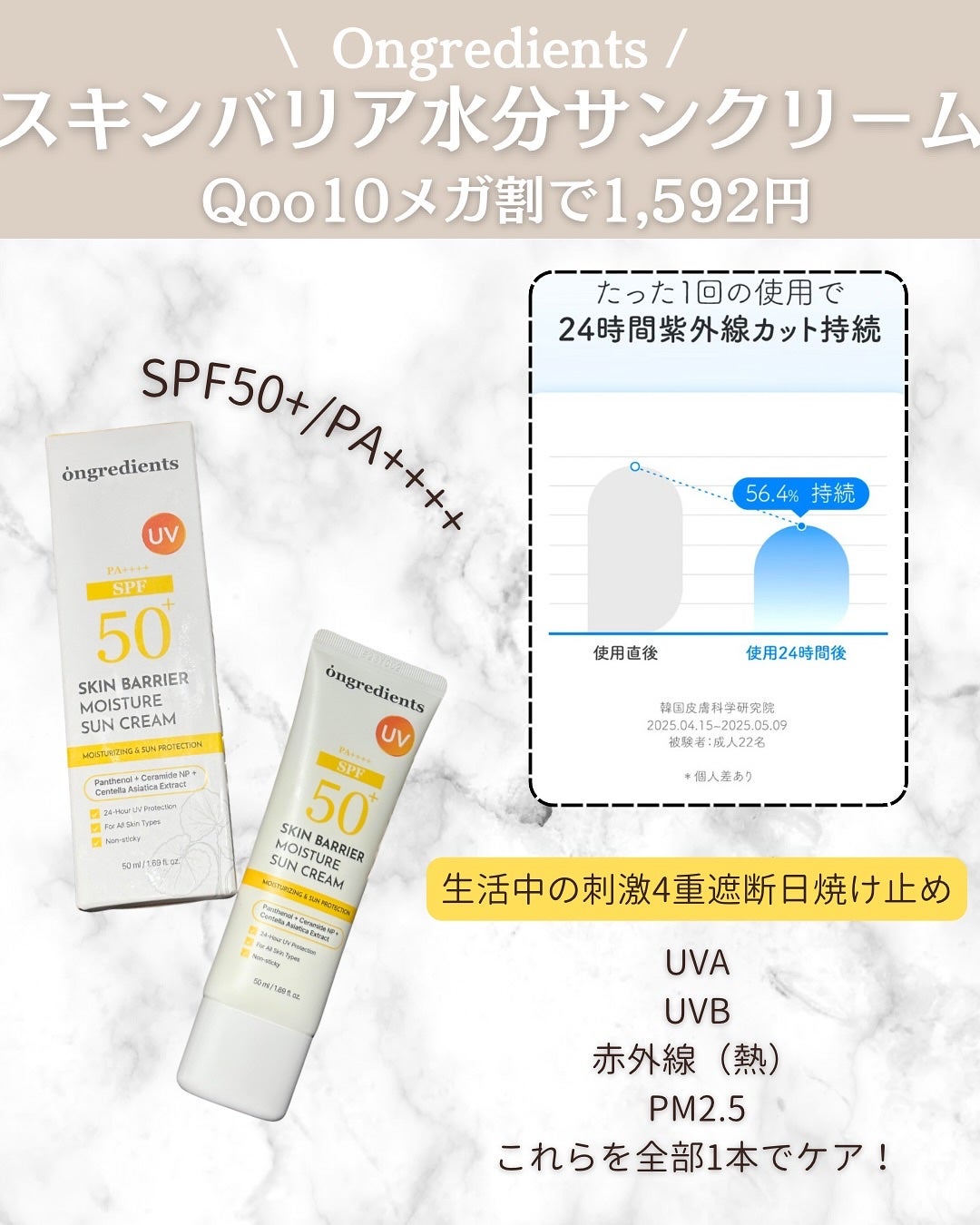 スキンバリアモイスチャーサンクリーム/Ongredients/日焼け止めクリームを使ったクチコミ(2枚目)