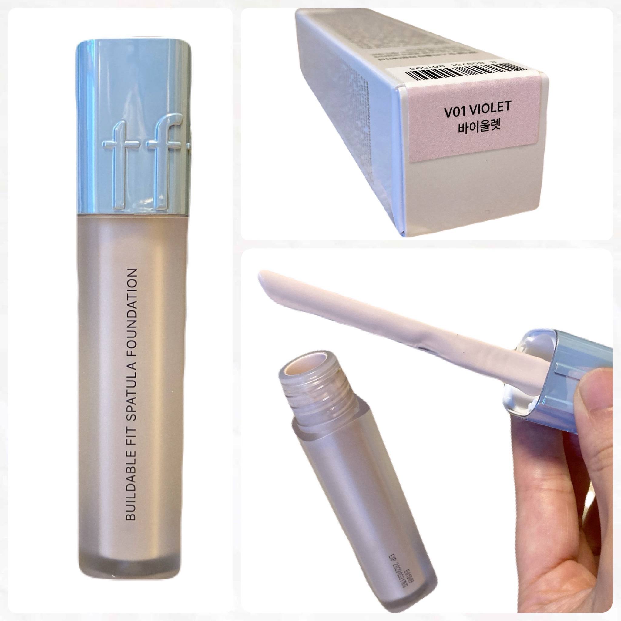 【商品名】
TFIT  ビルダブルフィットスパチュラファンデーション     V01 VIOLET

【商品紹介】
  スパチュラでしっかりカバーしながらも、重さを感じず軽く一層ずつ重ねられる薄くて精密なビルダブルカバーレイヤリング✨️

