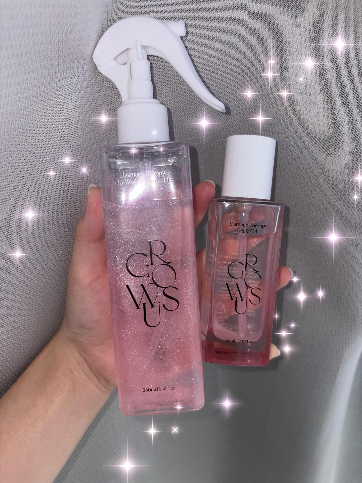 item： @growus.official @growus.jp 🎀⟡.·

\煌めきで魅せる艶髪/
最近お気に入りでセットで使ってるヘアミストとヘアオイル🫧
何よりキラキラしてて使っててテンション上がる💘

美容院で髪の毛が伸びな