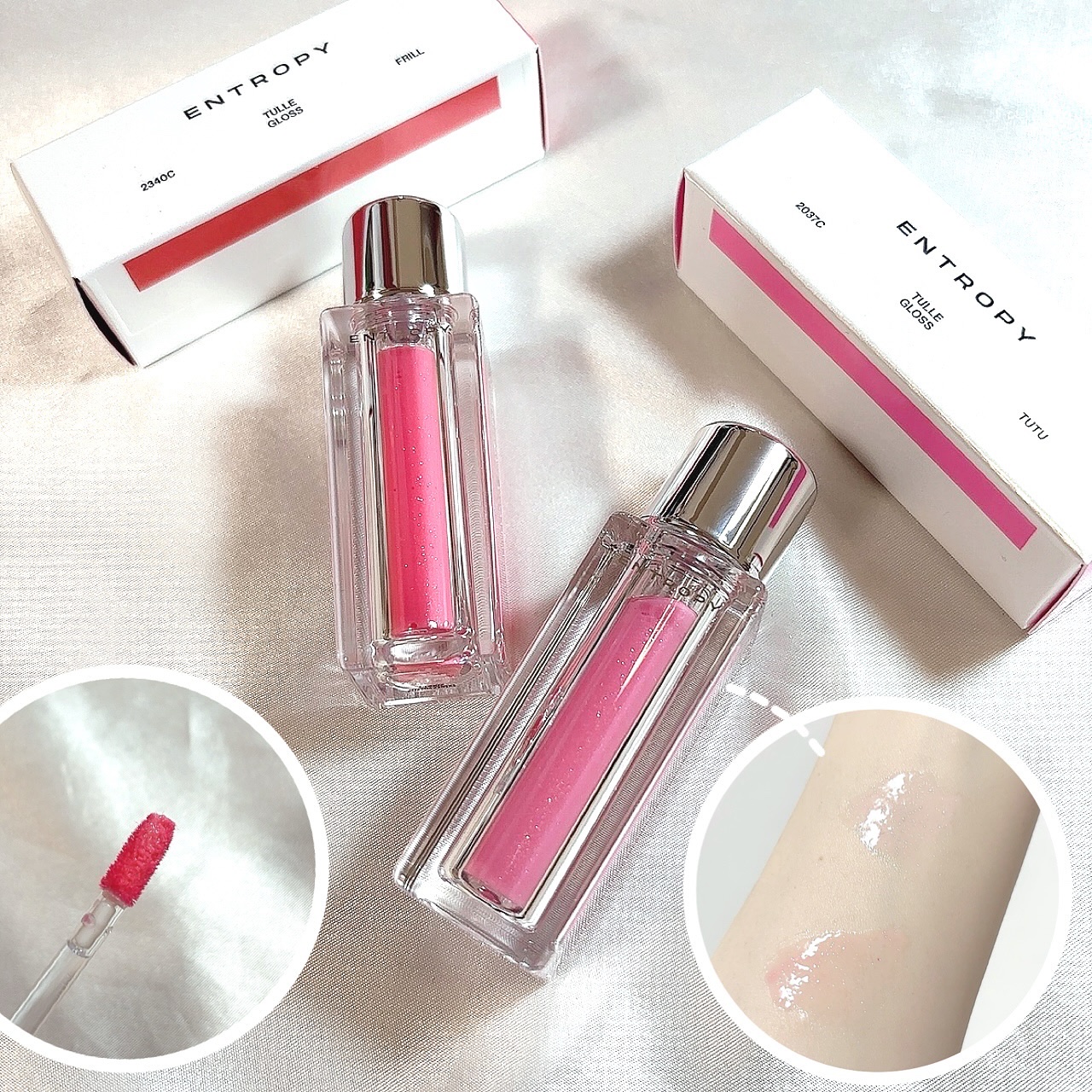 ENTROPY MAKEUP
 【NEW】チュールグロス　全7色

[T2] フリル
自然な血色感！ピーチコーラル🤍

[T3] トゥトゥ
澄んだ透明感のあるフレッシュピンク💖

パール一粒一粒まで計算された質感の異なる輝き🥹

輝き