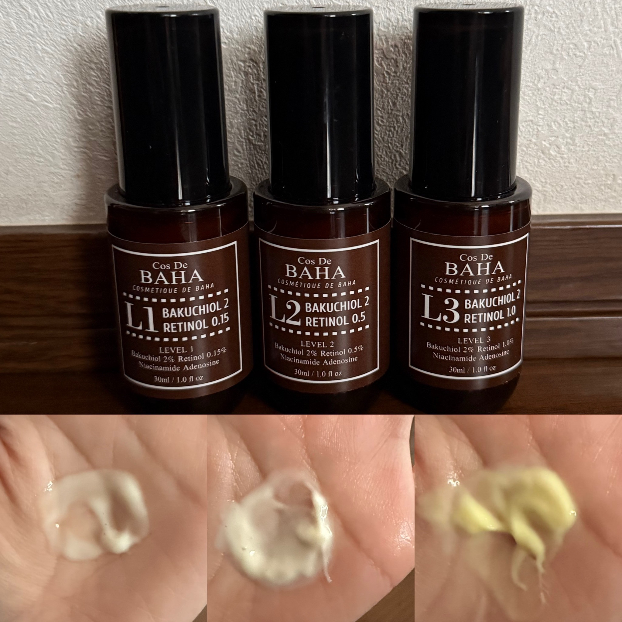 COSDEBAHA

BAKUCHIOL 2

バクチオール2%、
ナイアシンアミド、アデノシン配合。

夜に使用してください‼️

左から

🌟RETINOL0.15

L1

30ml

レチノール0.15%配合。

肌のキメ、毛穴保