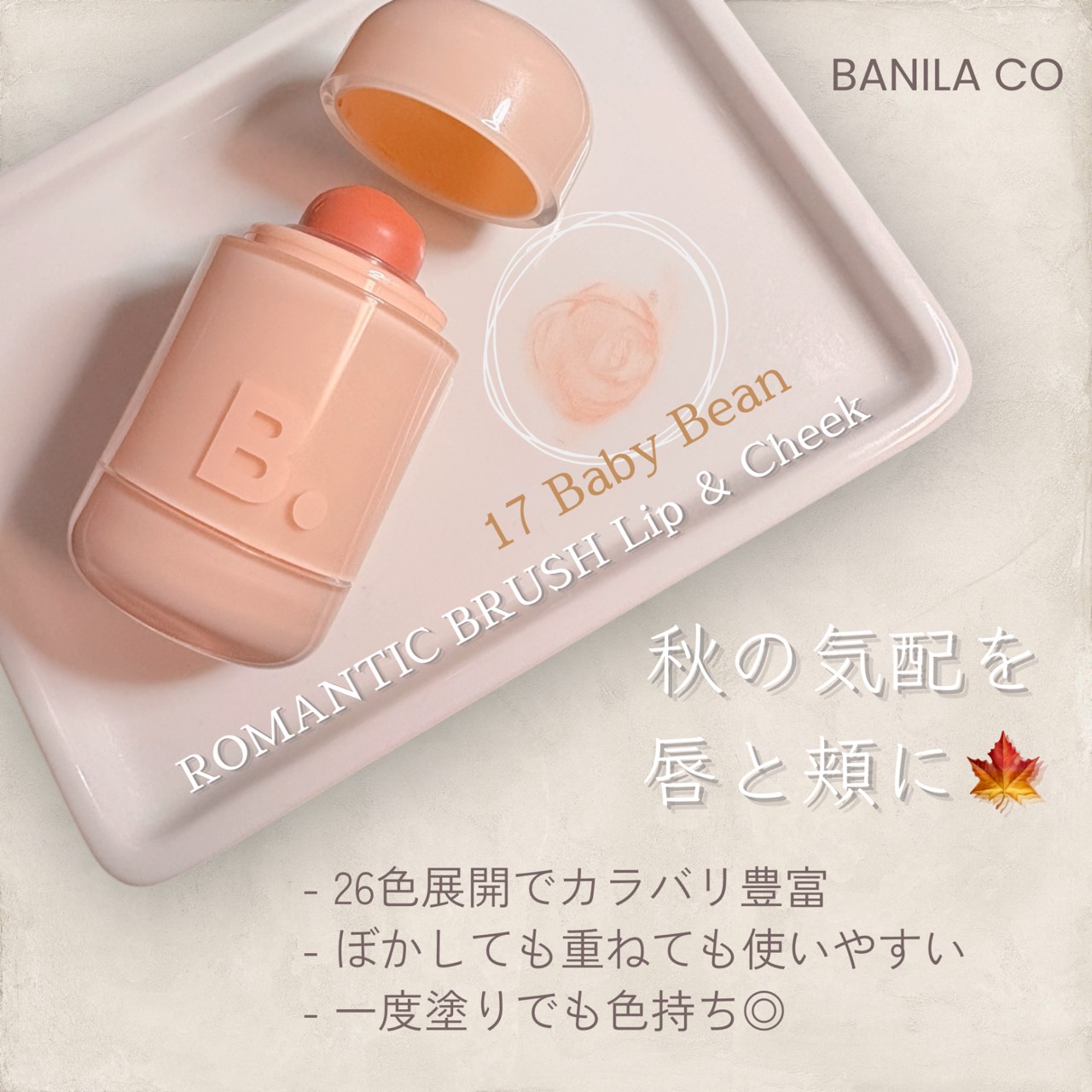 バニラコ ロマンティック ブラッシュ リップ＆チーク 17 ベイビービーン/BANILA CO/口紅を使ったクチコミ（1枚目）