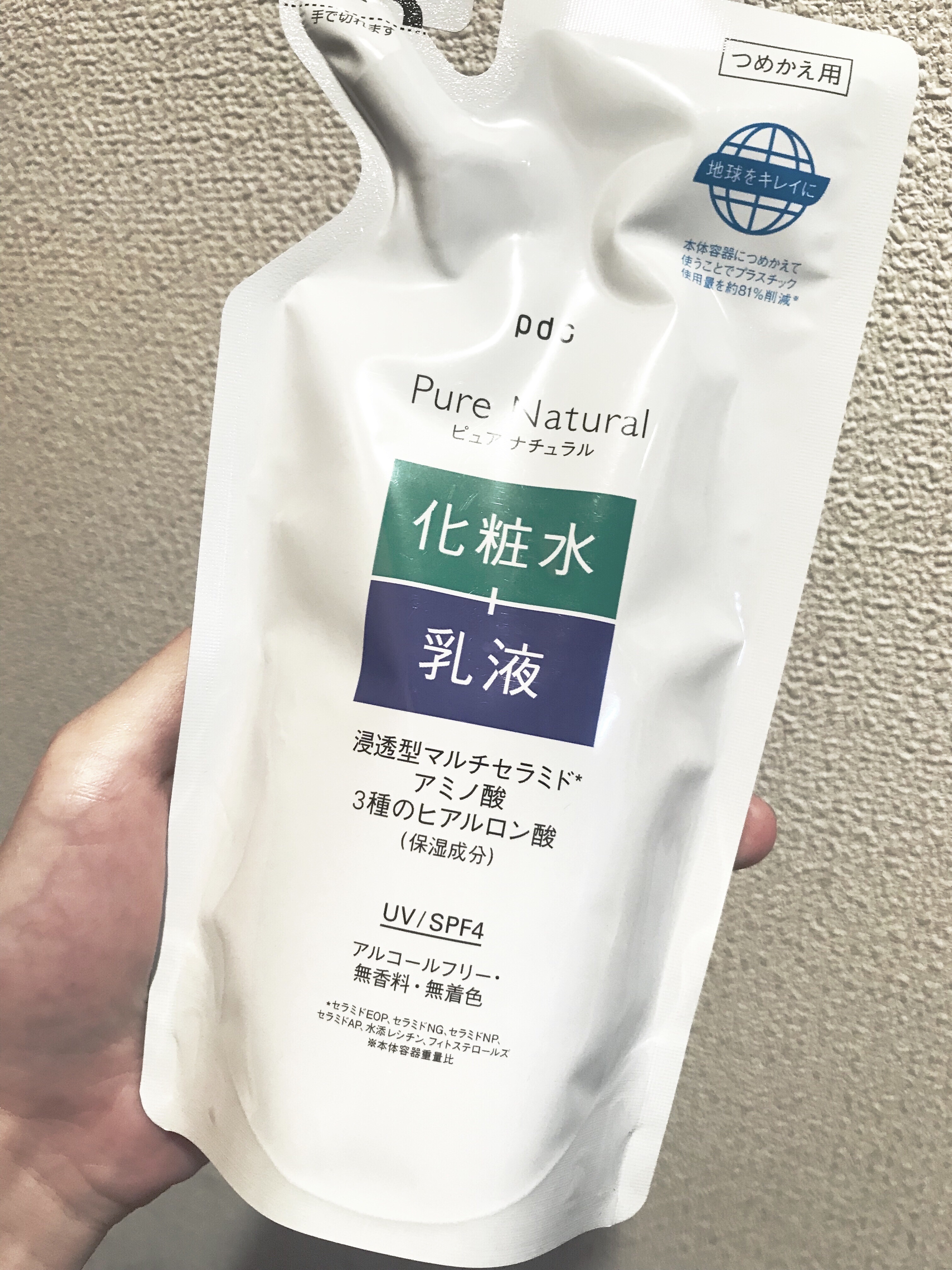 pdc
ピュア ナチュラル エッセンスローション ＵＶ
200ml　つめかえ用

リピートです✨
娘も一緒に使用していて良かったみたいで
詰め替えで購入しました😊

3種のヒアルロン酸など入っているので保湿にも👍

これだけで済ませちゃ
