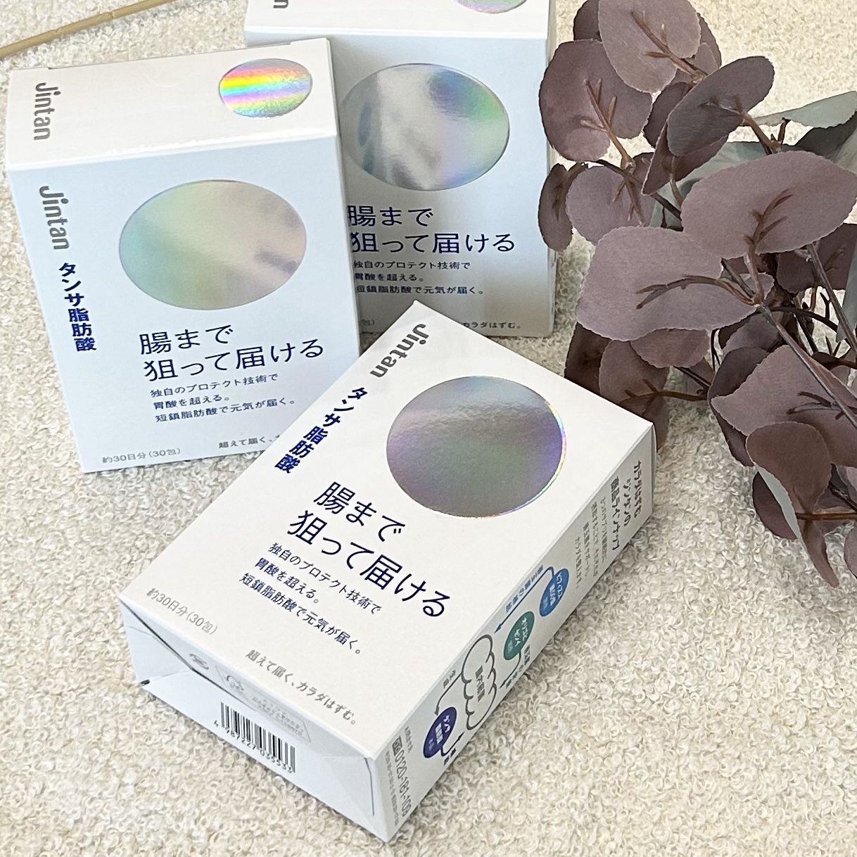 
 ✎𓂃タンサ脂肪酸

大注目の『短鎖脂肪酸』。 ジンタン独自のプロテクト技術で、胃酸を超え、腸の中まで短鎖脂肪酸を届けるそうです。  続けて元気❕ 飲み続けていると 朝からスッキリ 軽やかな毎日を過ごせている気がします✨  噛まずに飲む