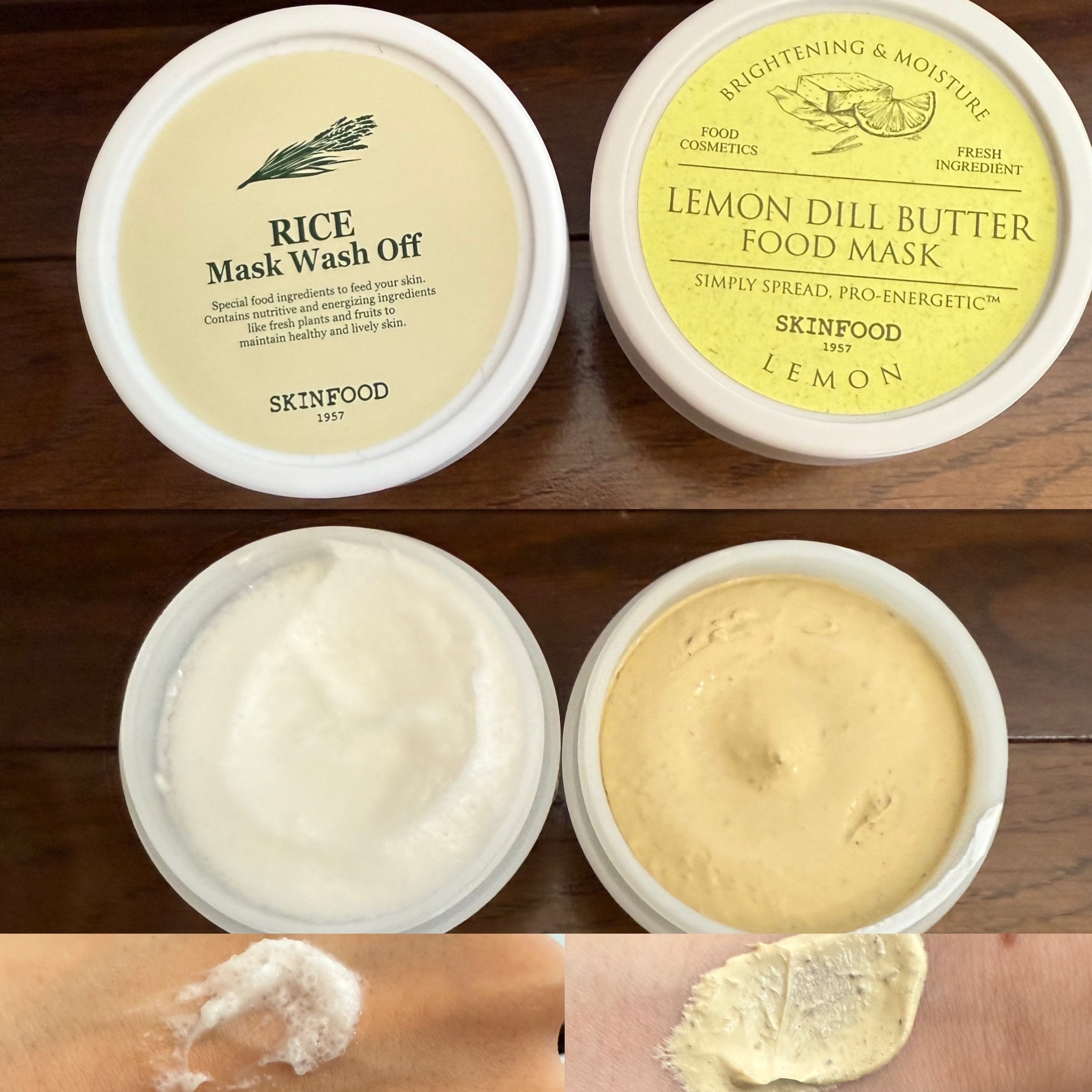 SKIN FOOD

2つとも香りはあまり感じませんでした。

🌟RICE  MASK WASH OFF

120g

お米成分でお米のツブツブで

スクラブ洗顔が出来、

ツルツルブライトニングケアに！

使ったあとは少し肌が明るくなっ