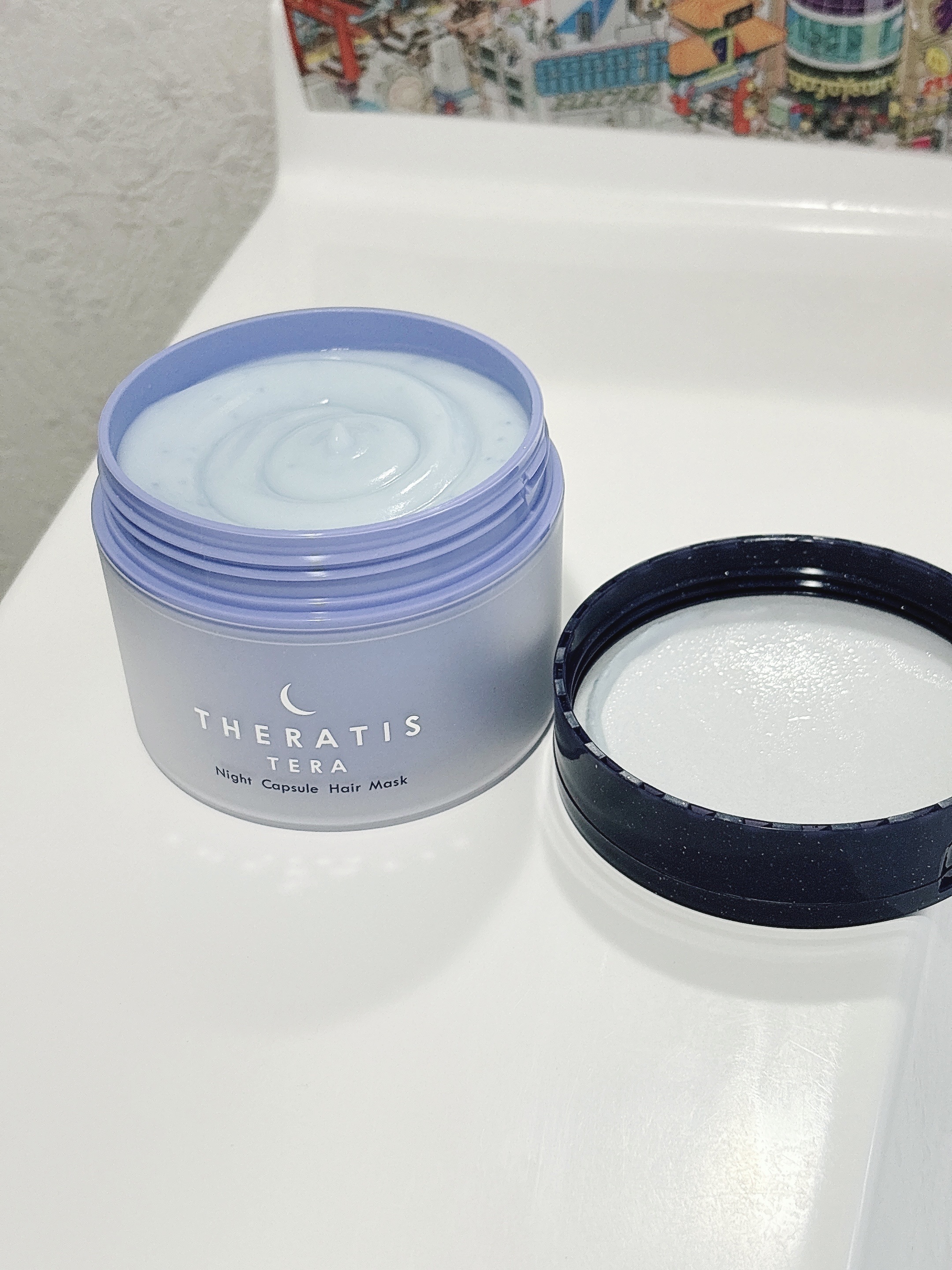 THERATIS セラティス テラ ナイト カプセル ヘアマスクのクチコミ「今日はコレ使ってみた🌙

つぶつぶが入ってる珍しいヘアマスク

色がかわいい🩵
匂いが好き◎
.....」（1枚目）