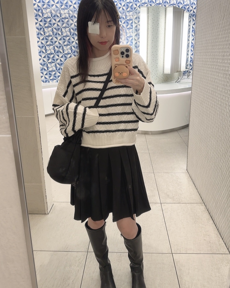 ボーダー柄ハイネックロールアップニットトップス/GRL/その他を使ったクチコミ（2枚目）