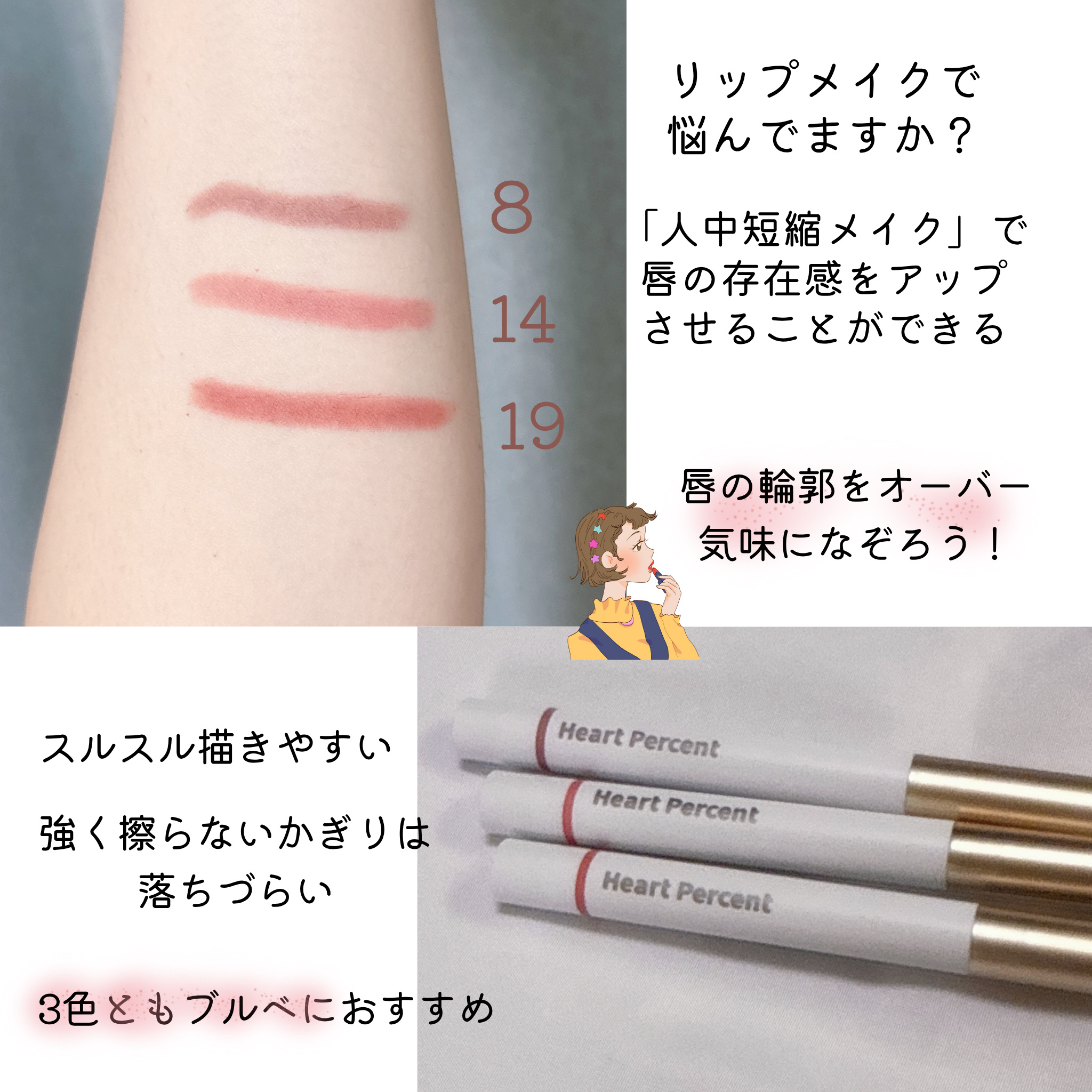 ドットオンムードリップペンシル/Heart Percent/リップライナーを使ったクチコミ（3枚目）