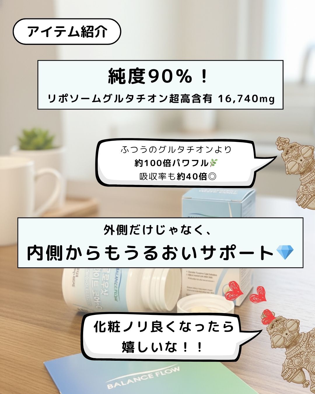 Balance Flow グローショット ホワイトコア+Cのクチコミ「【GLOW SHOT WHITE CORE】
純度90％のリポソームグルタチオンを16,740.....」（2枚目）