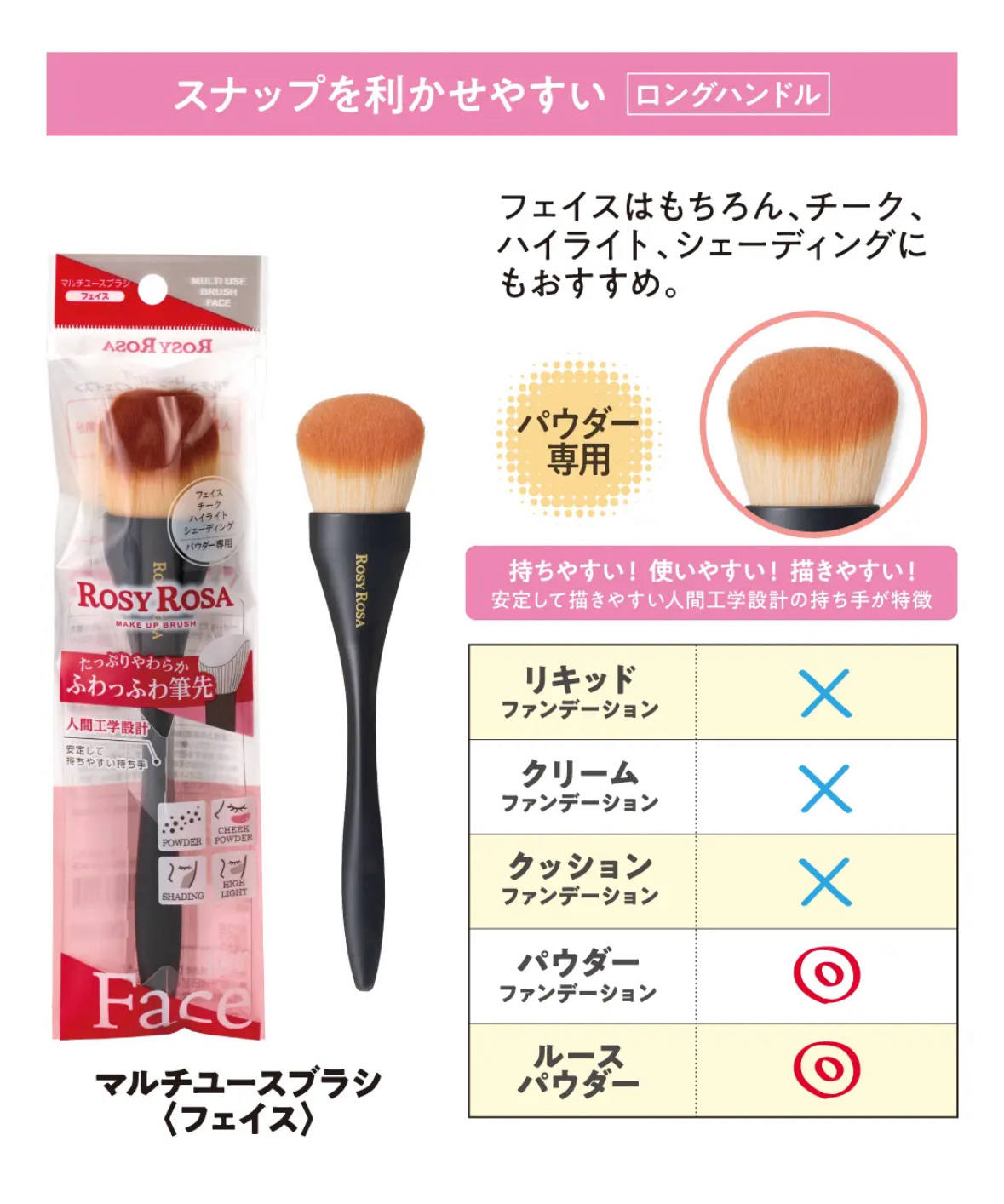 マルチユースブラシ〈フェイス〉/ロージーローザ/メイクブラシを使ったクチコミ（2枚目）