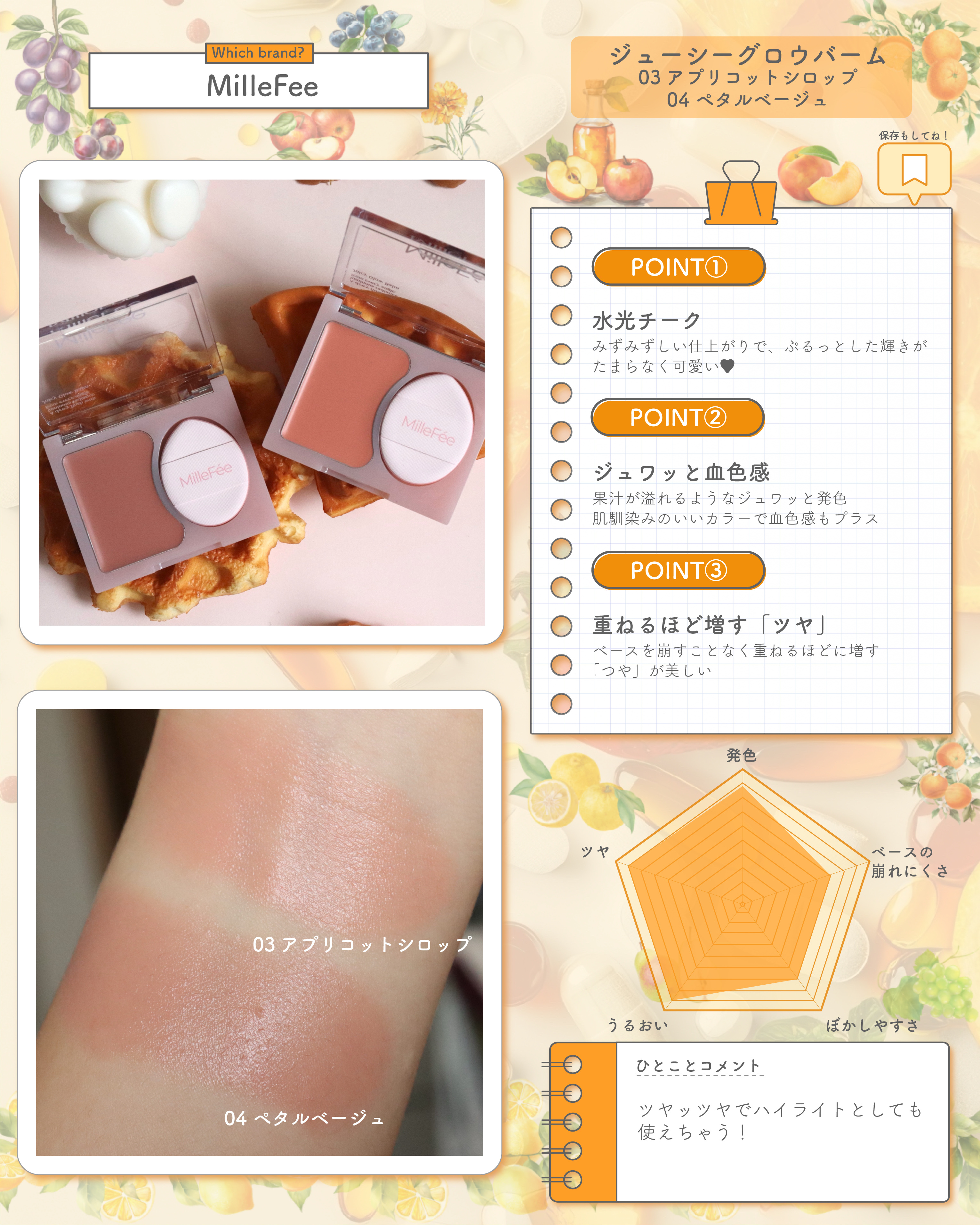 ジューシーグロウバーム/MilleFée/ジェル・クリームチークを使ったクチコミ（3枚目）